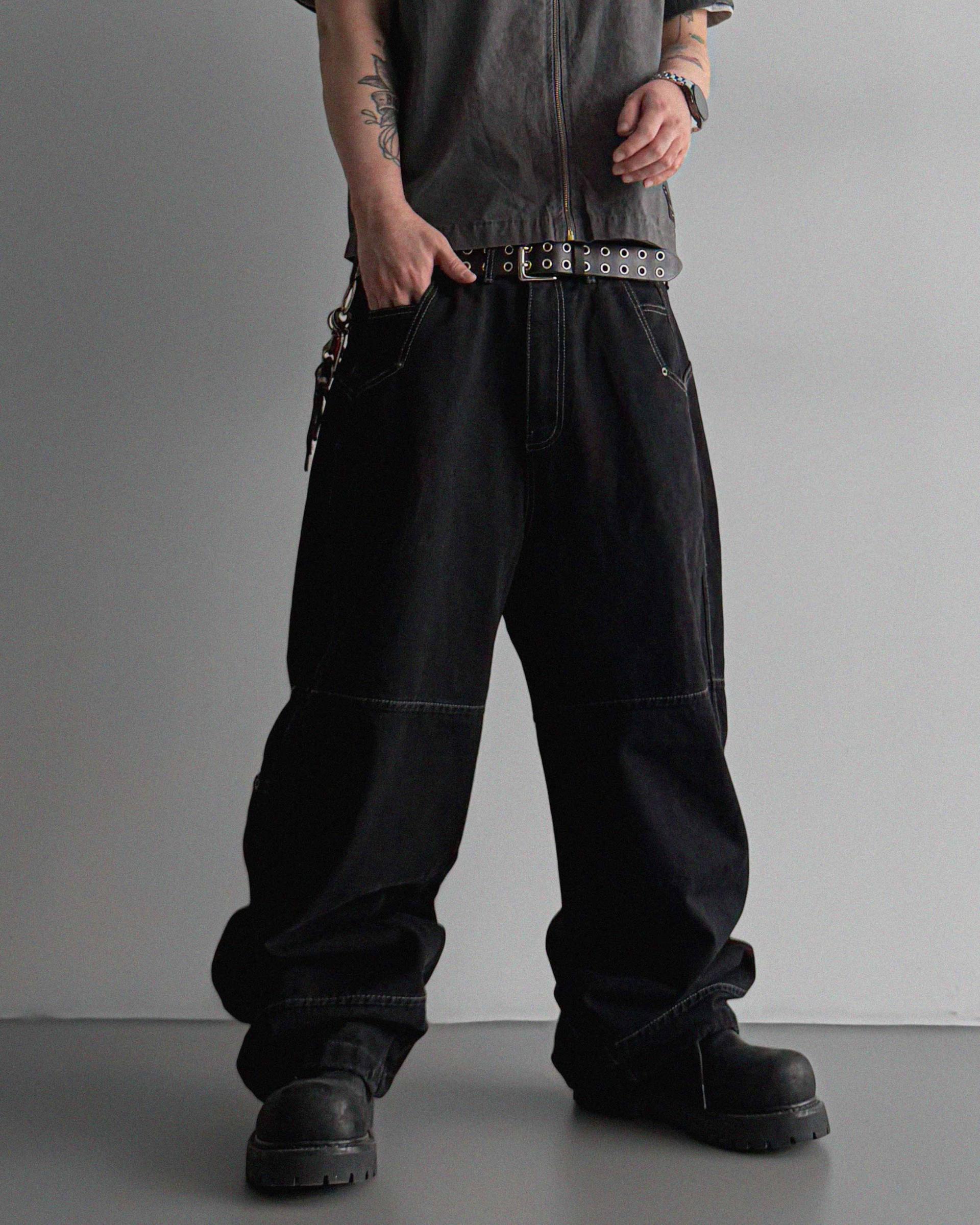 Eyelet pocket balloon denim pants