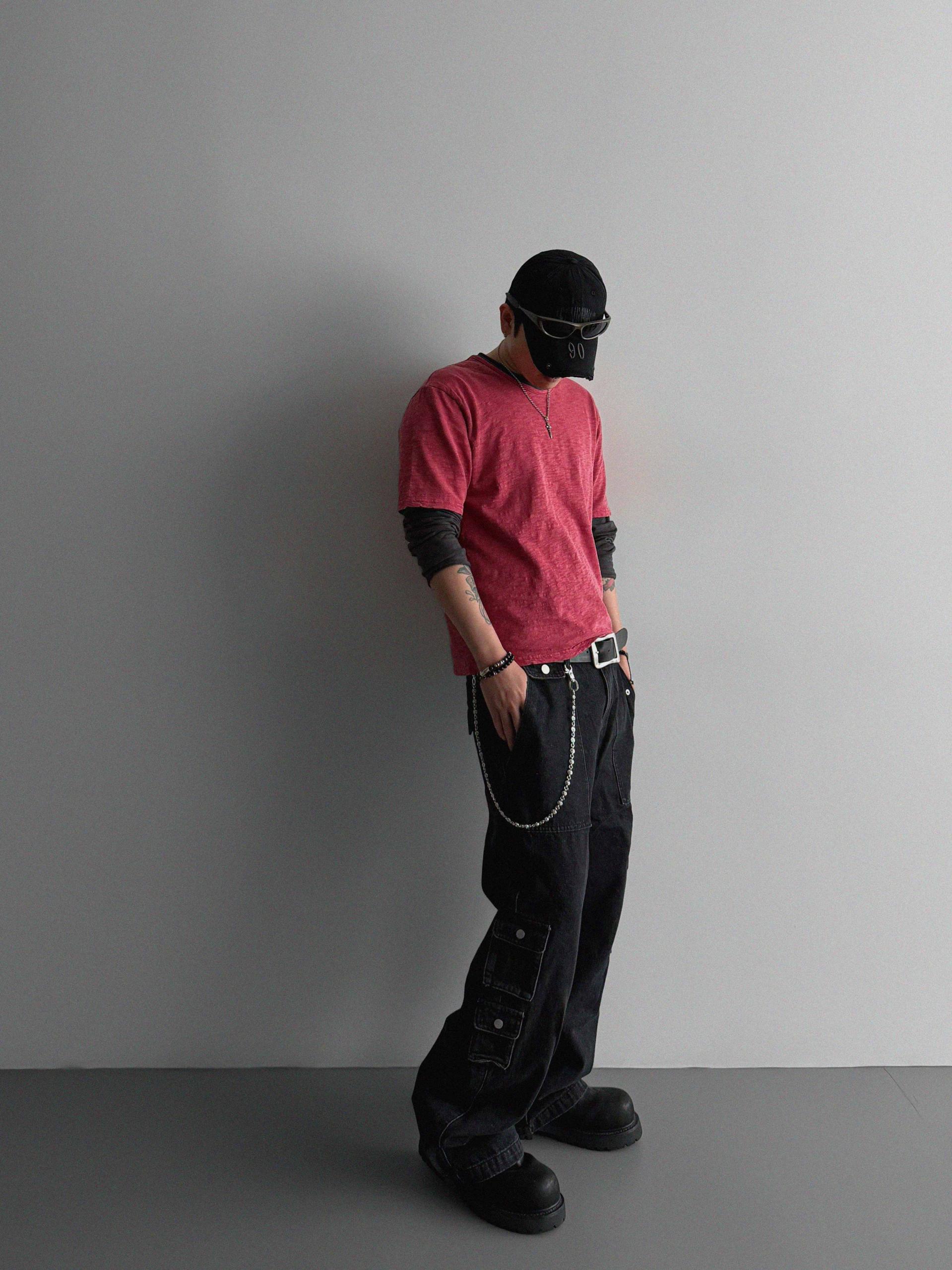 Unbalanced cargo denim pants
