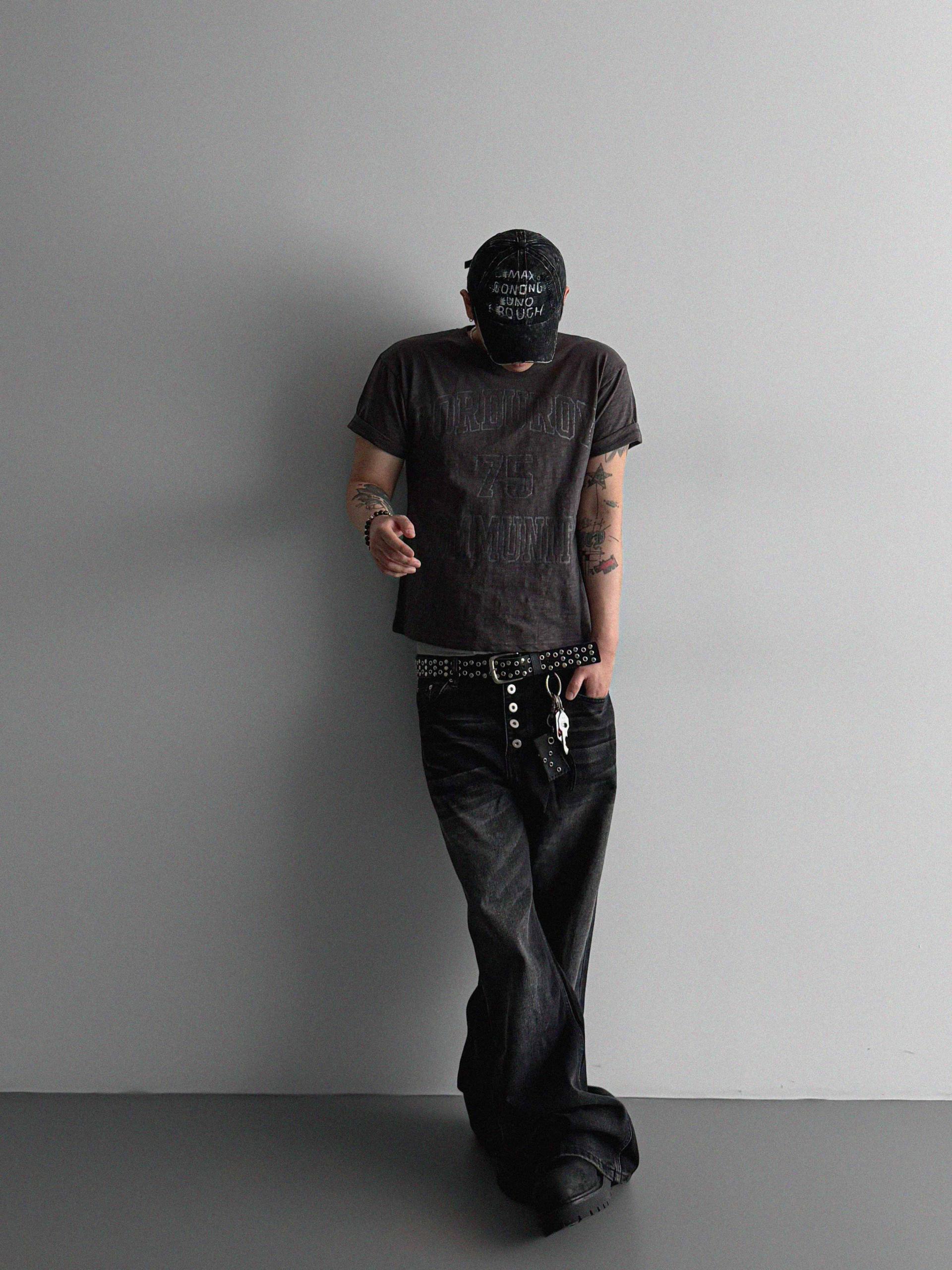 Button fly flare denim pants
