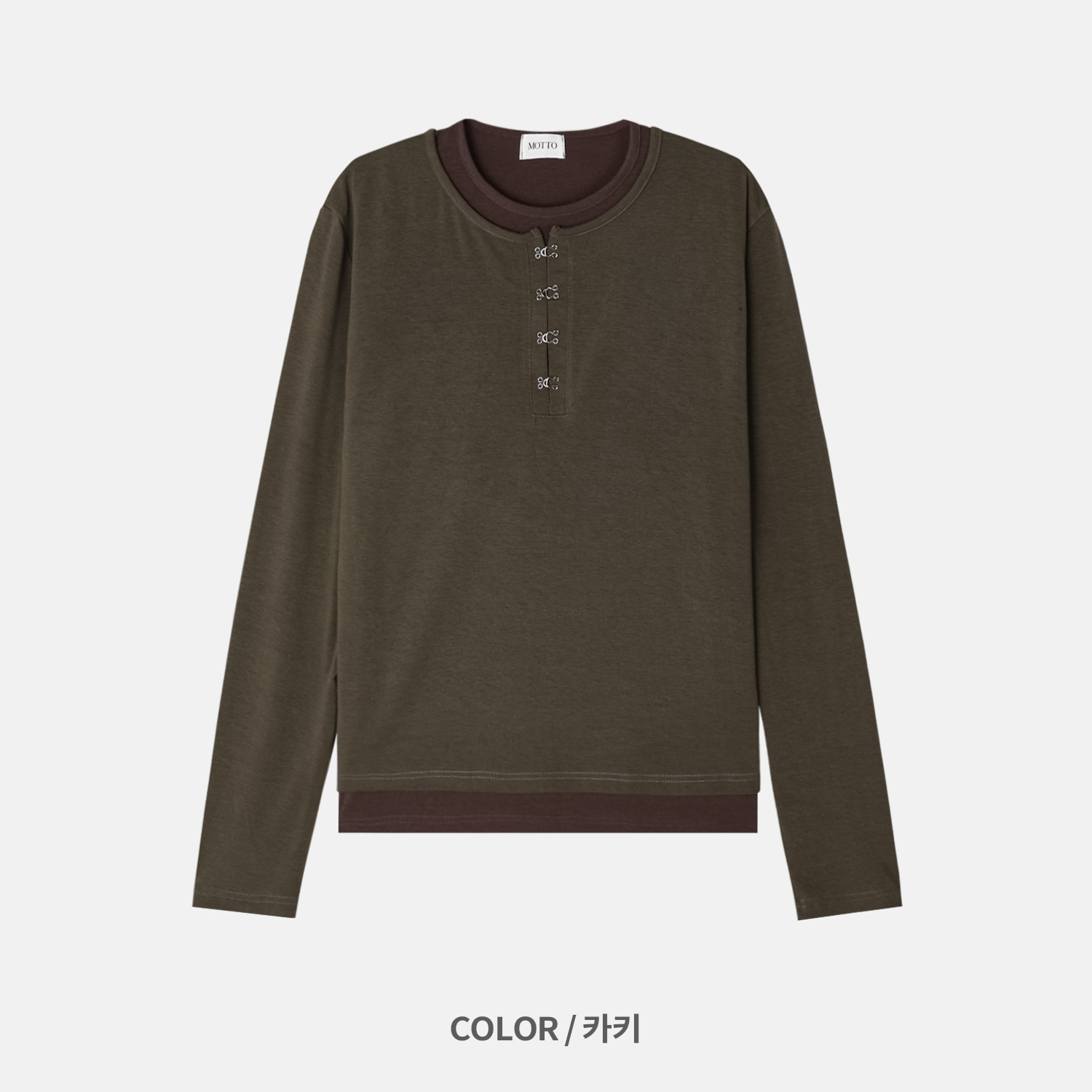 Buckle henley neck layered crop t