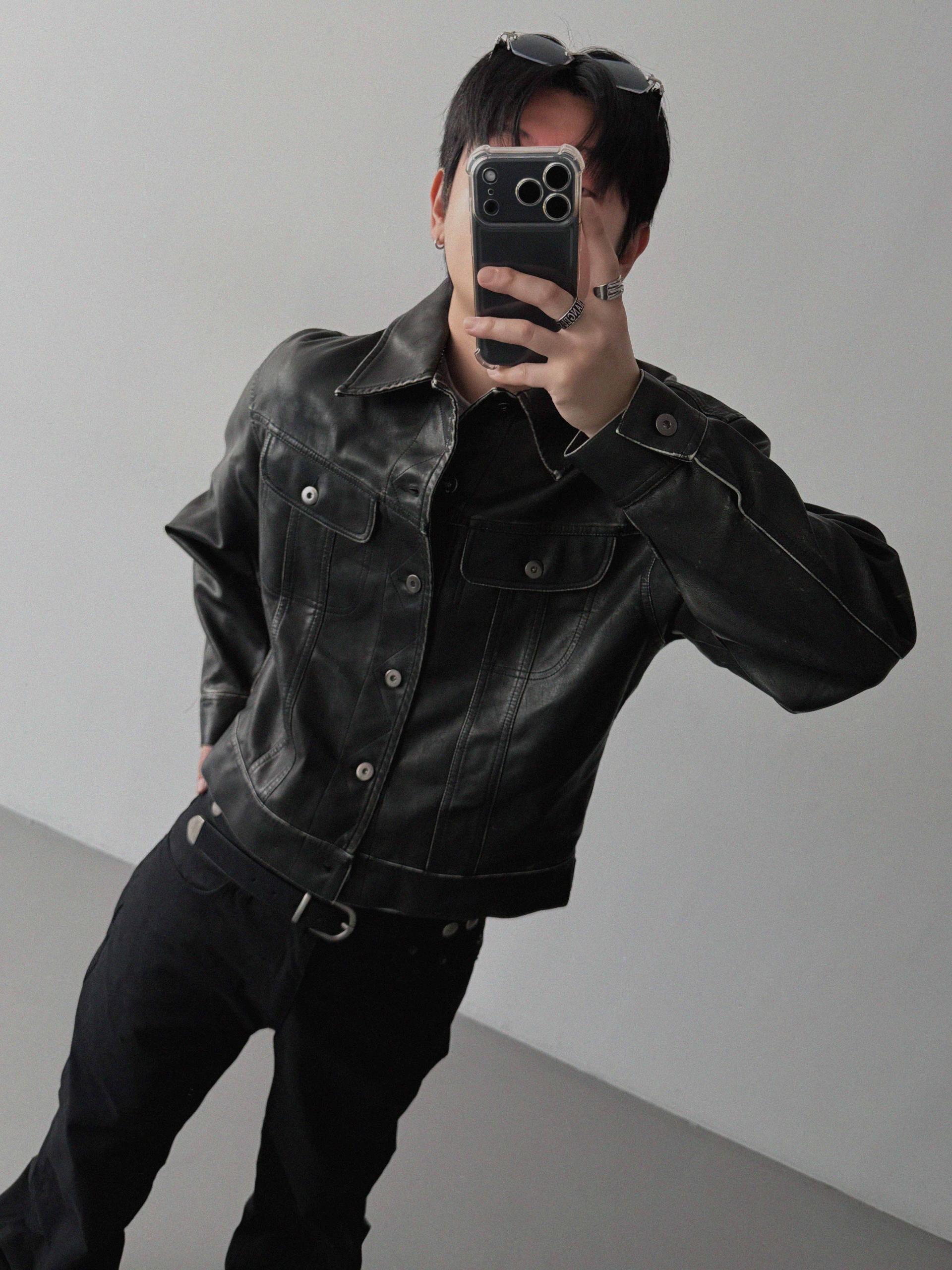 Rex leather trucker crop jacket