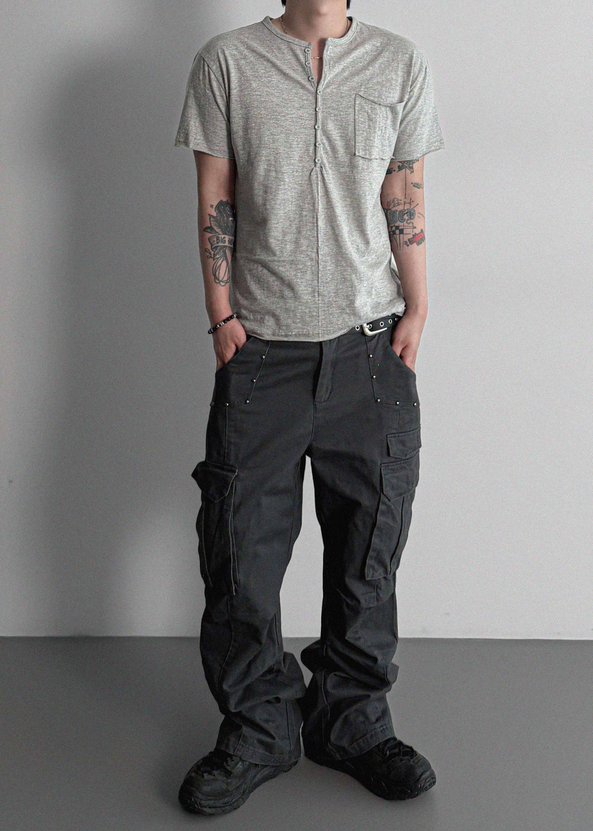 Dying stud cargo flared pants