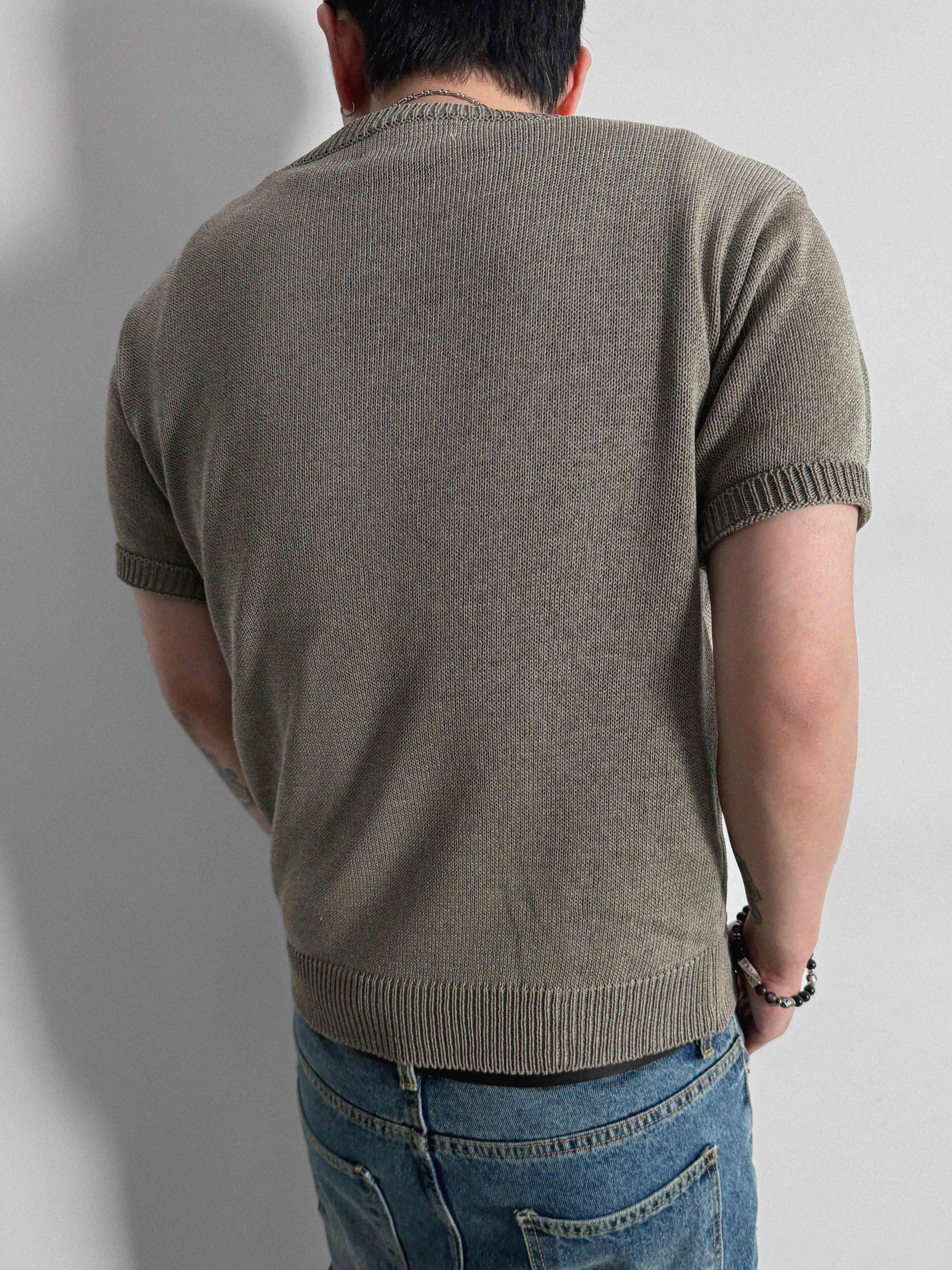 Slit button linen knit
