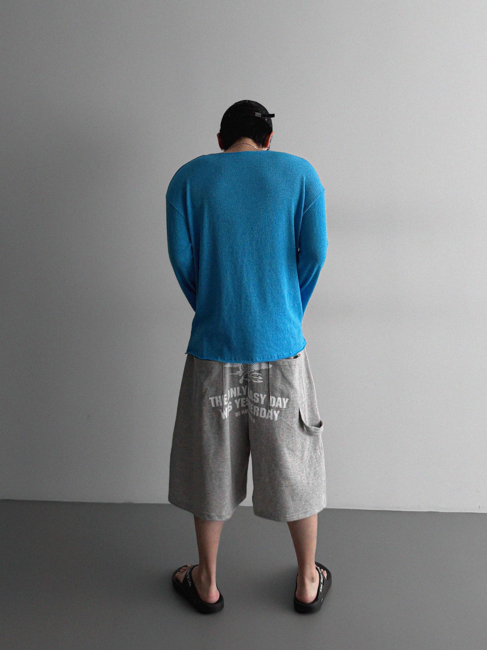 Linen v neck cut out knit