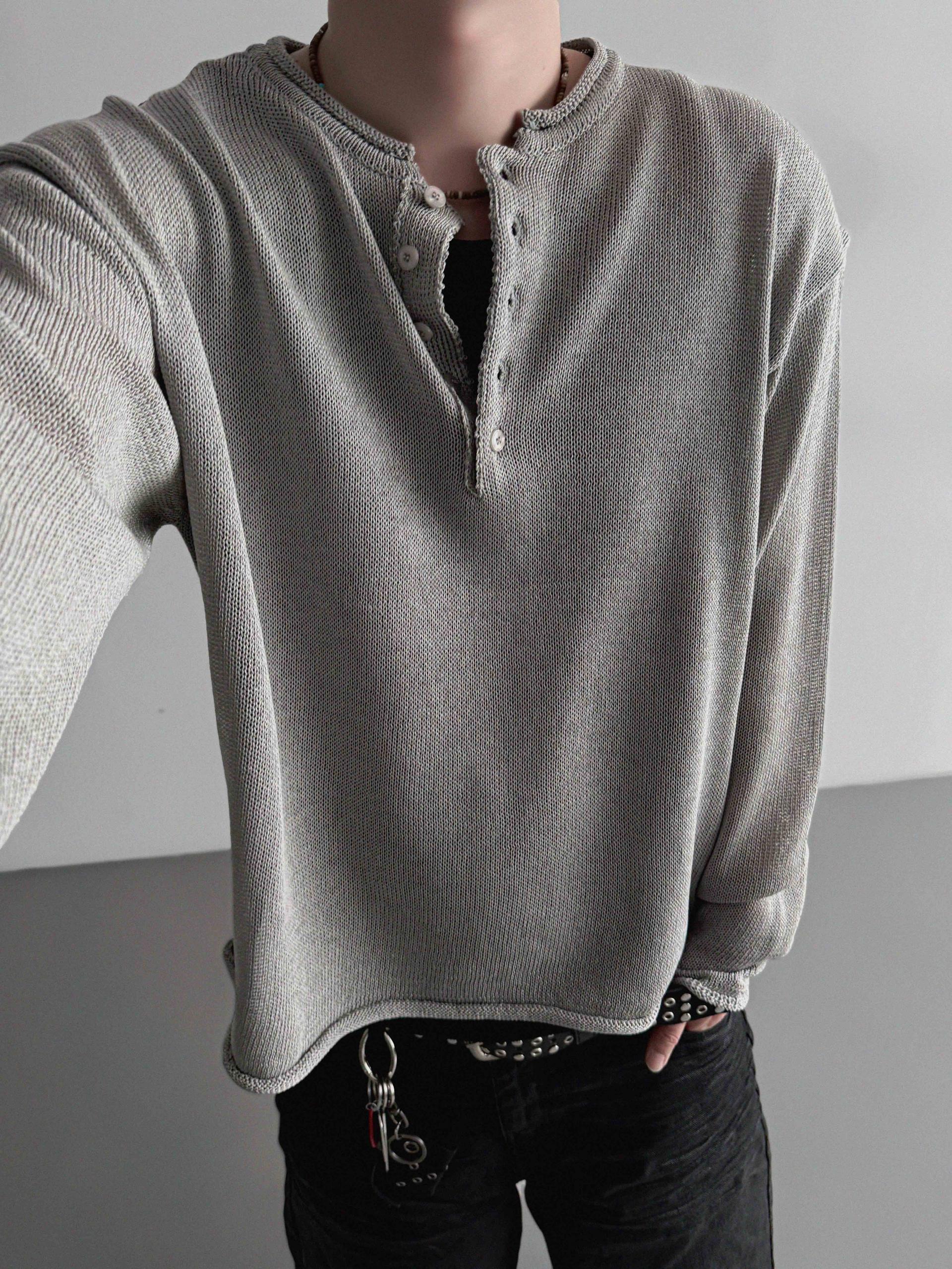 Summer henley neck see-through knit