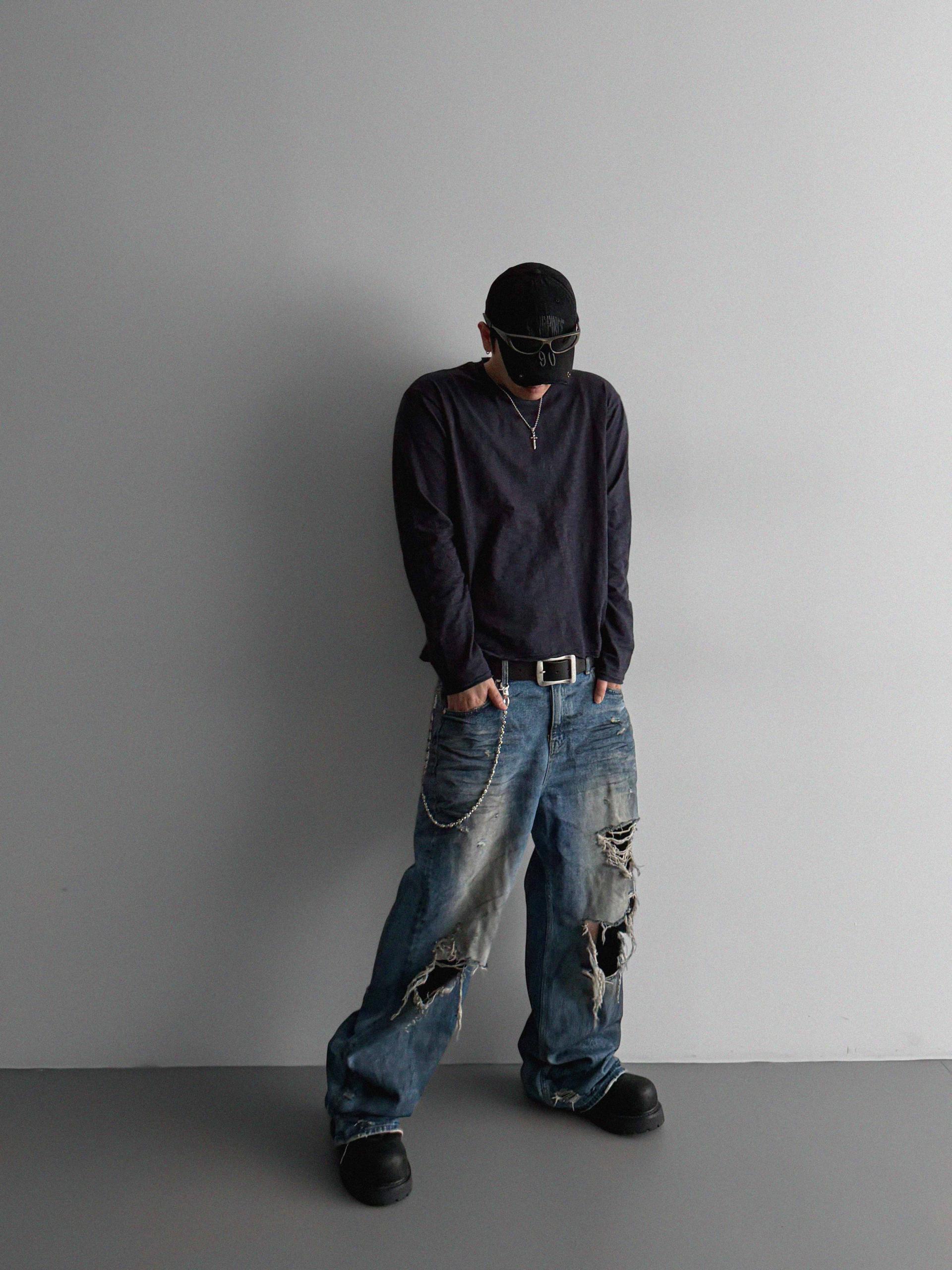 Slub cuting crop long sleeve t