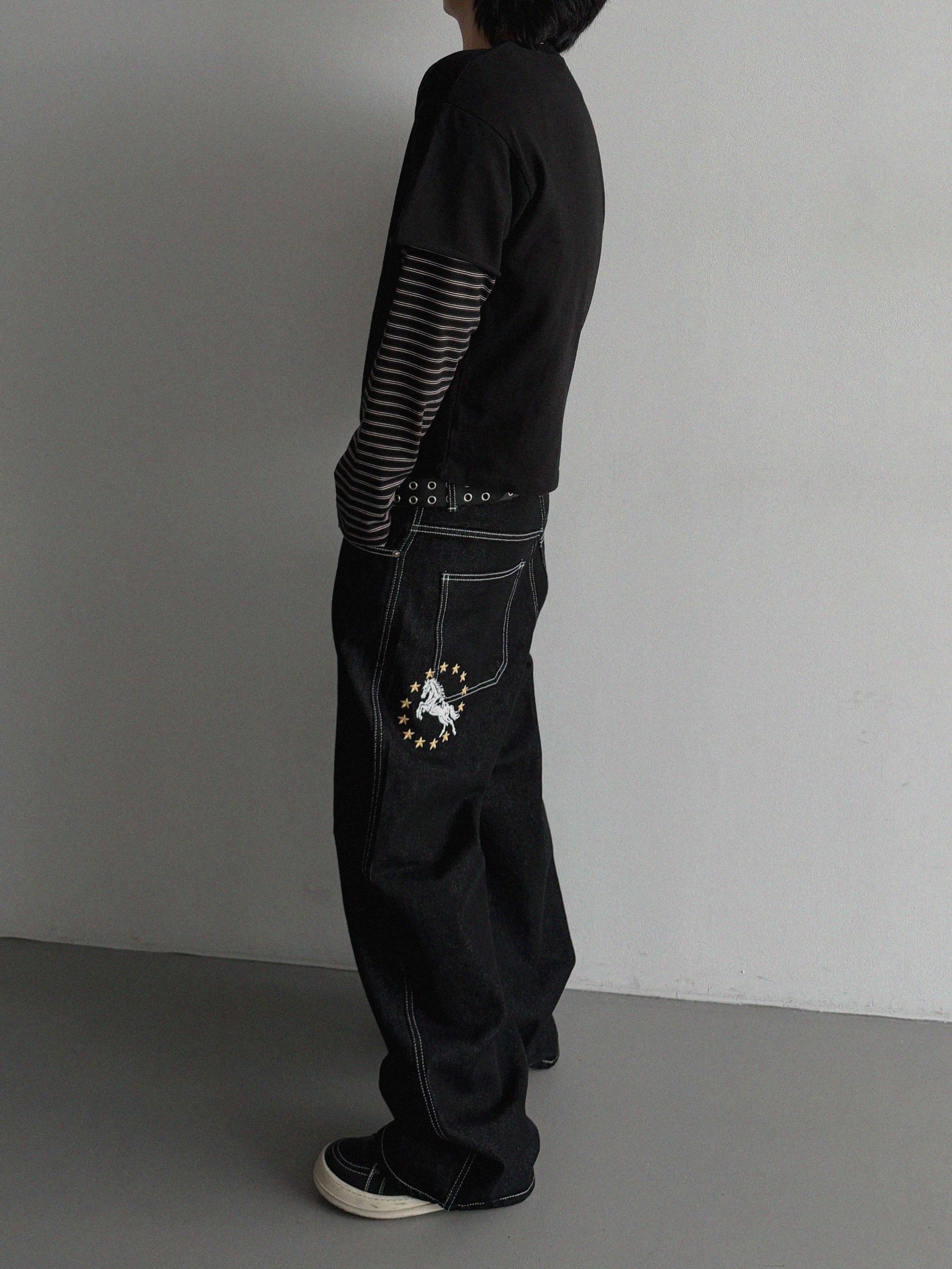Horse non-fade embroidered denim pants