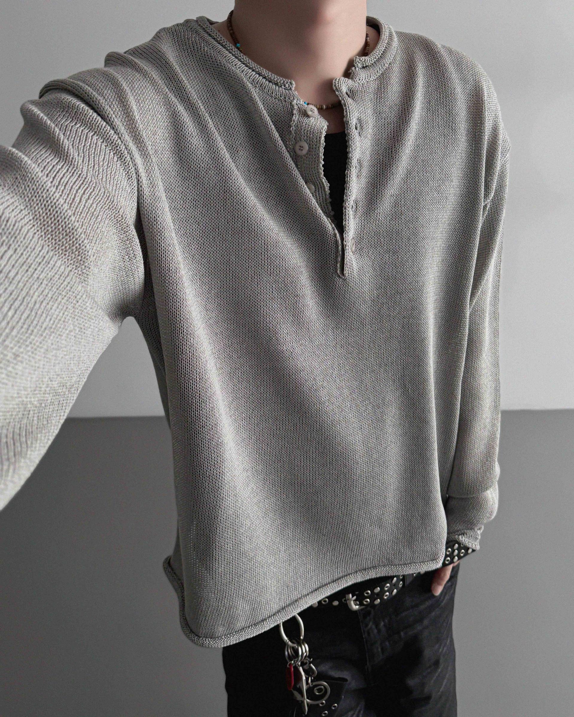 Summer henley neck see-through knit