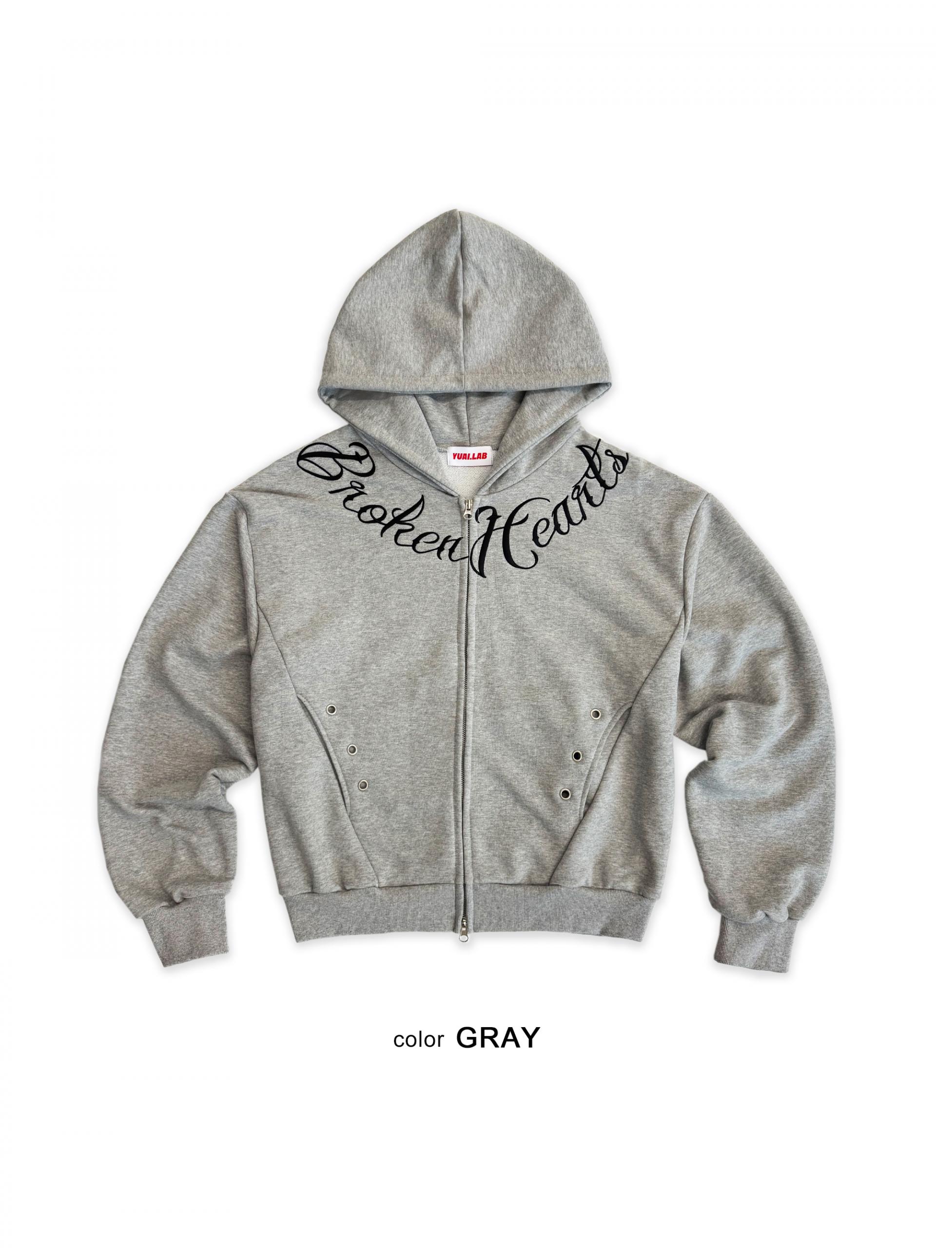 Broken eyelet crop hoodie zip-up