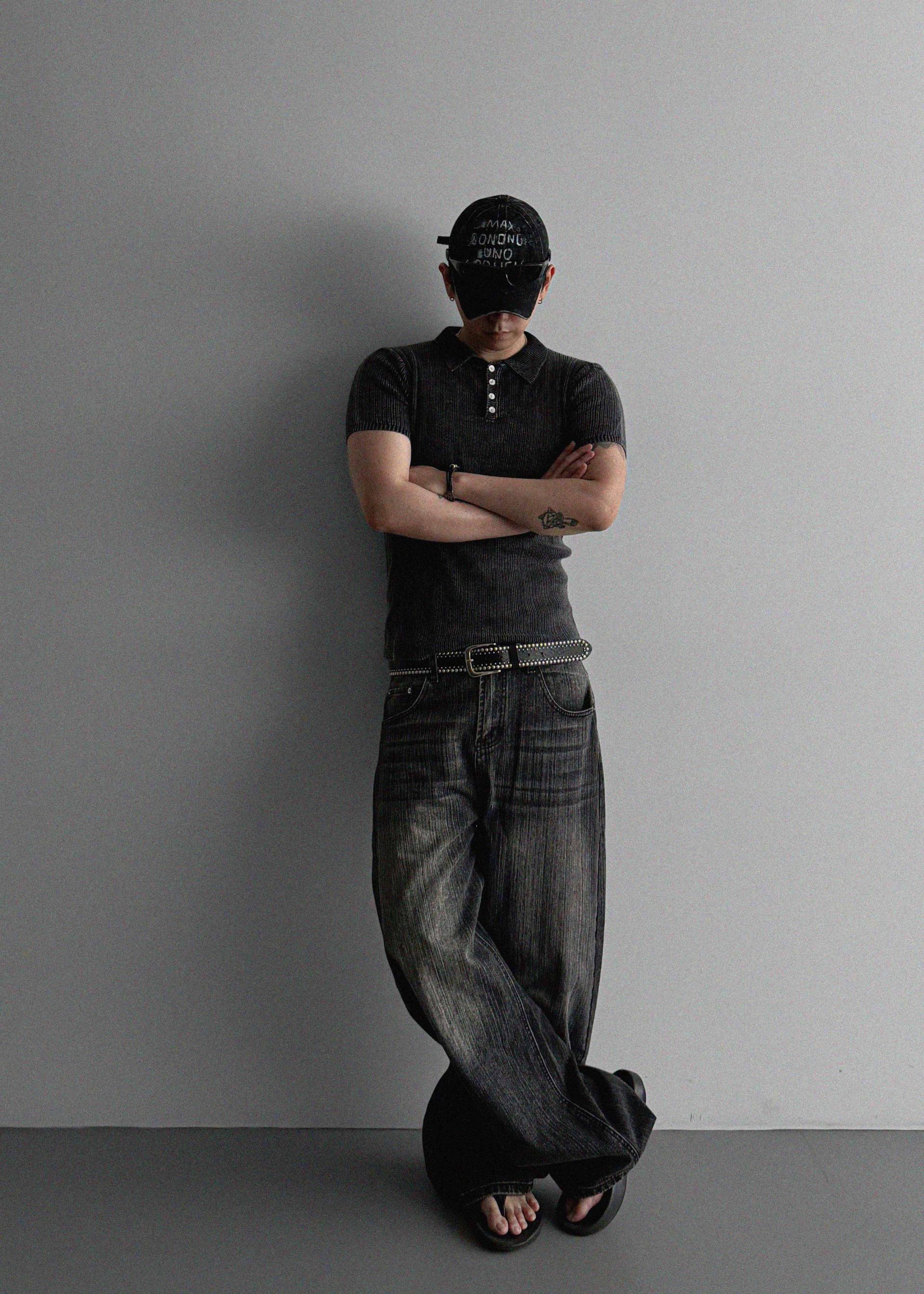 Garments ribbed collar muscle half T