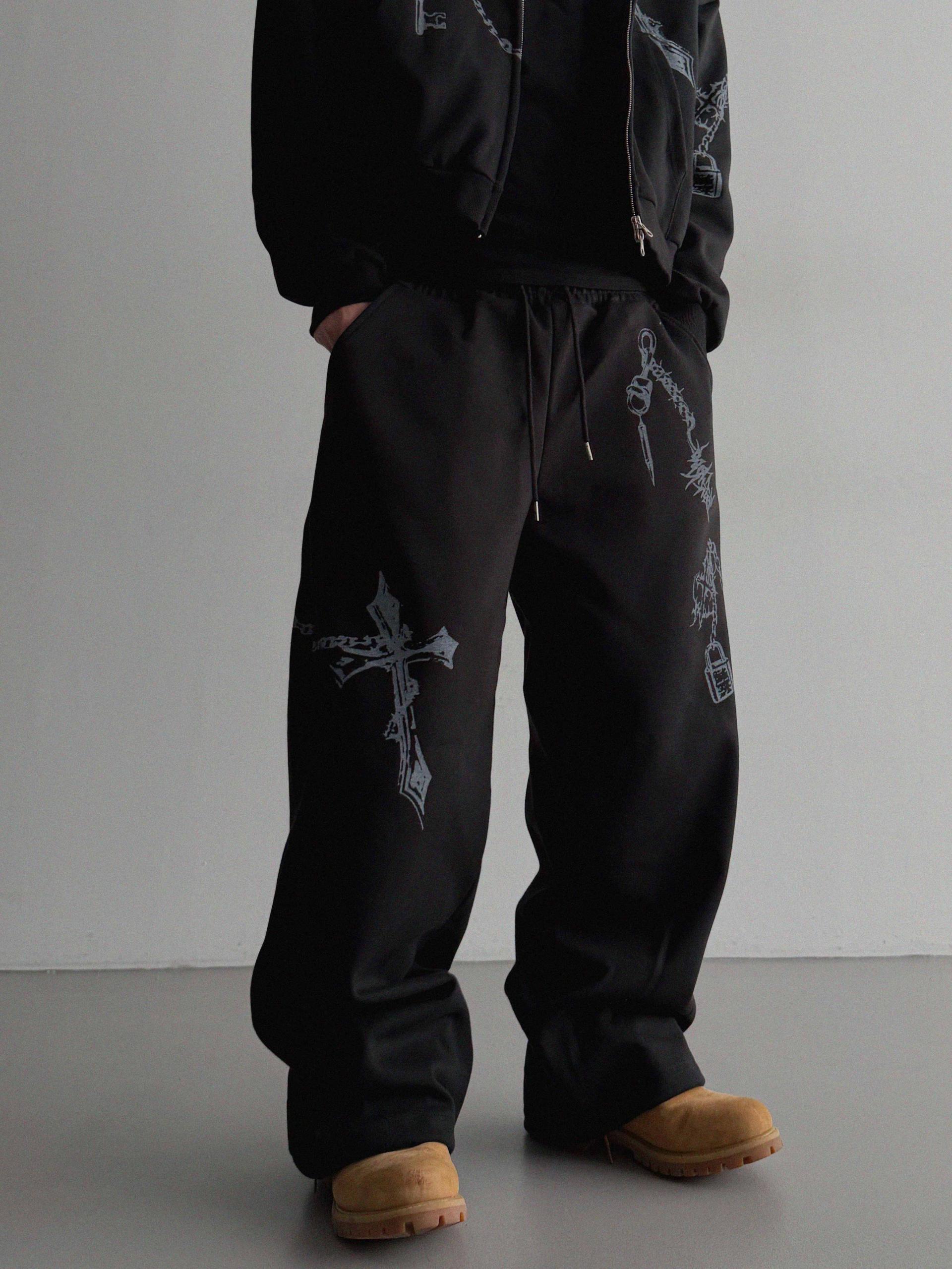 Keyring printed wide sweat pants
