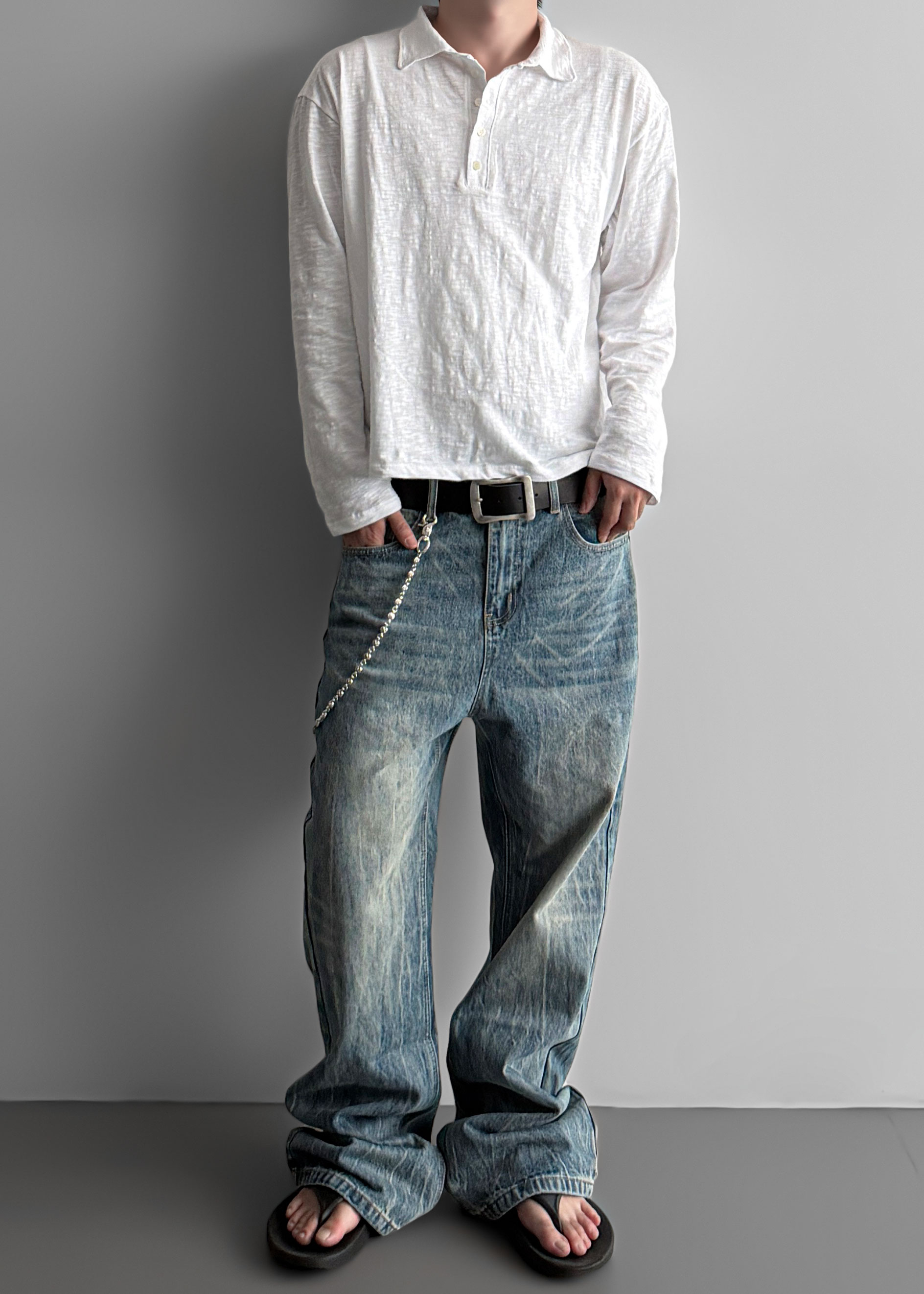Ashed flare denim pants