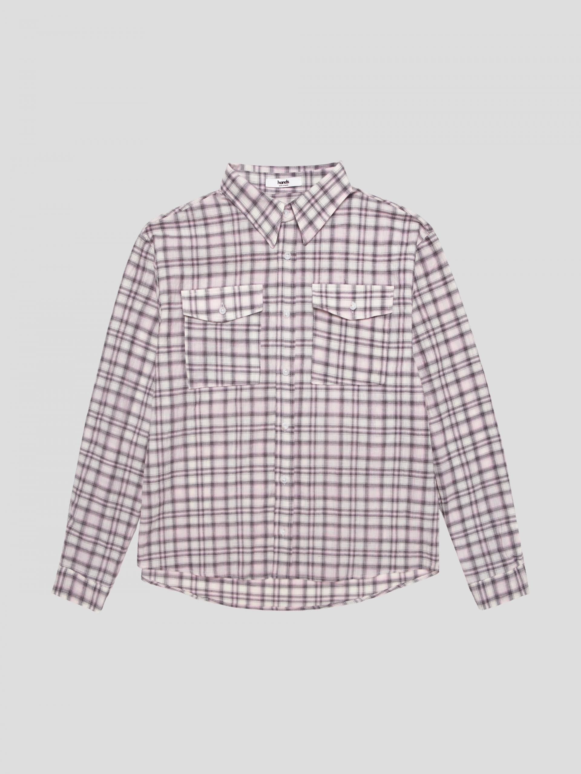 Linen two pocket crop check shirt