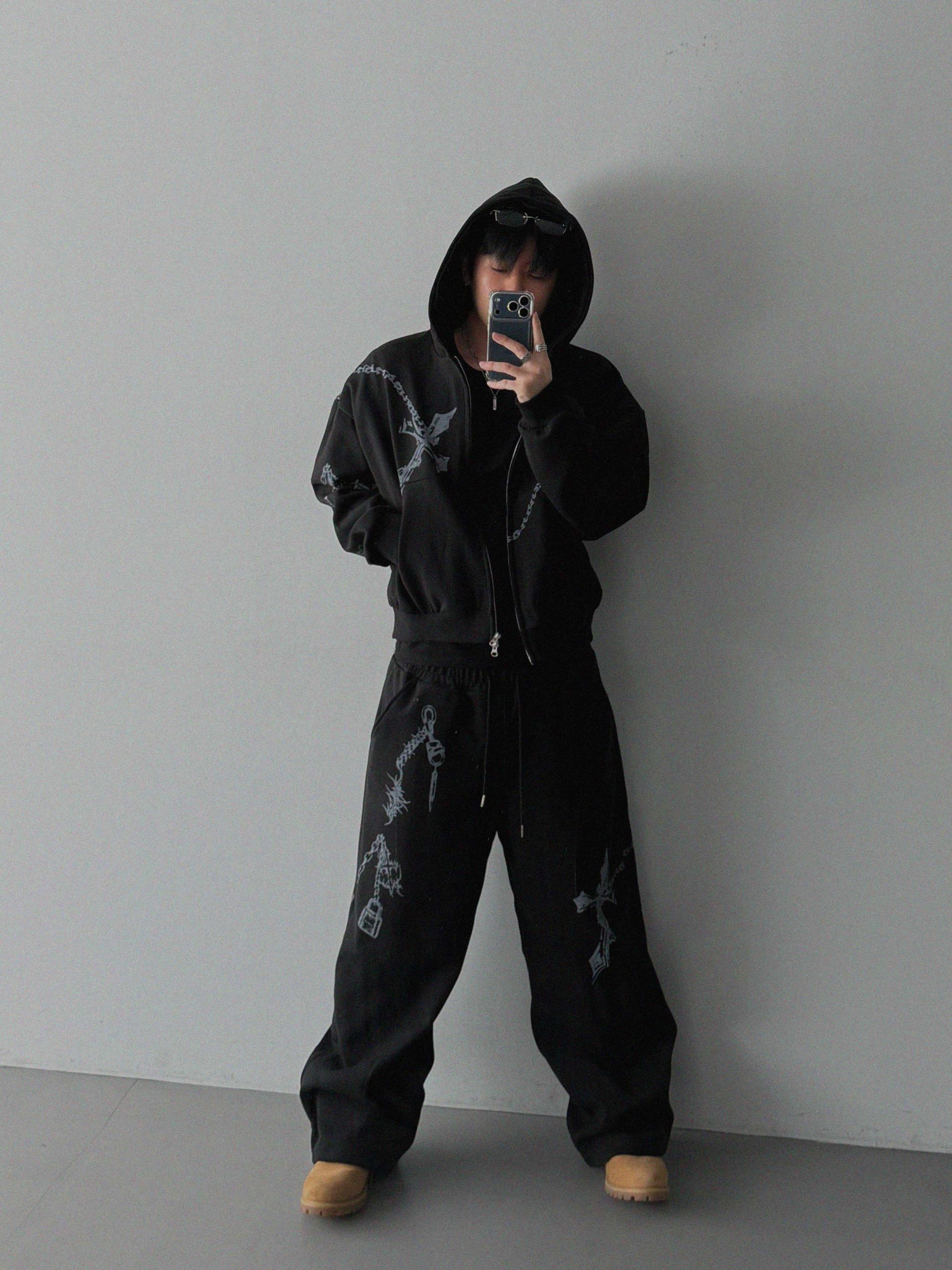 Keyring printed wide sweat pants