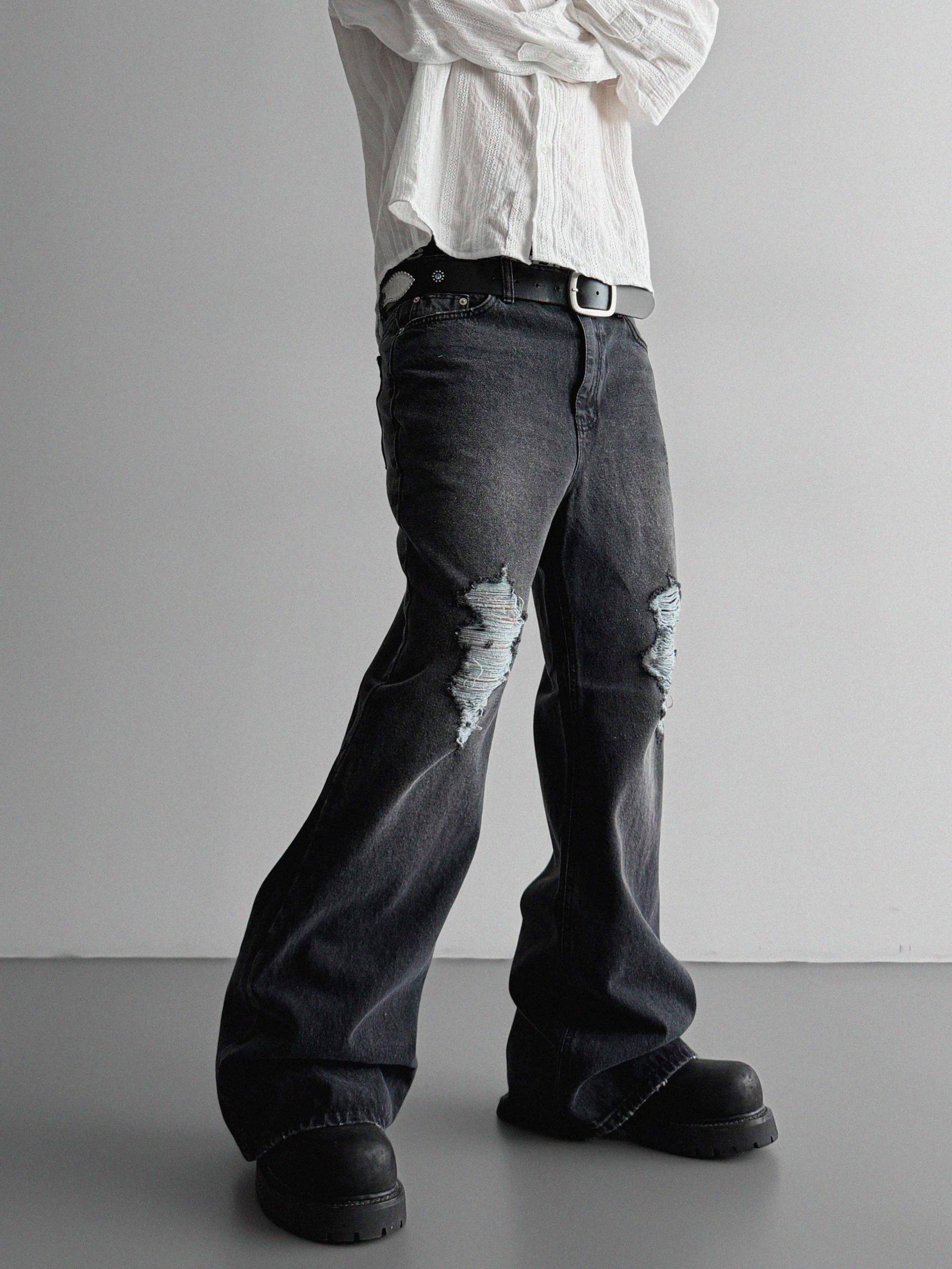 Black damage flared denim pants