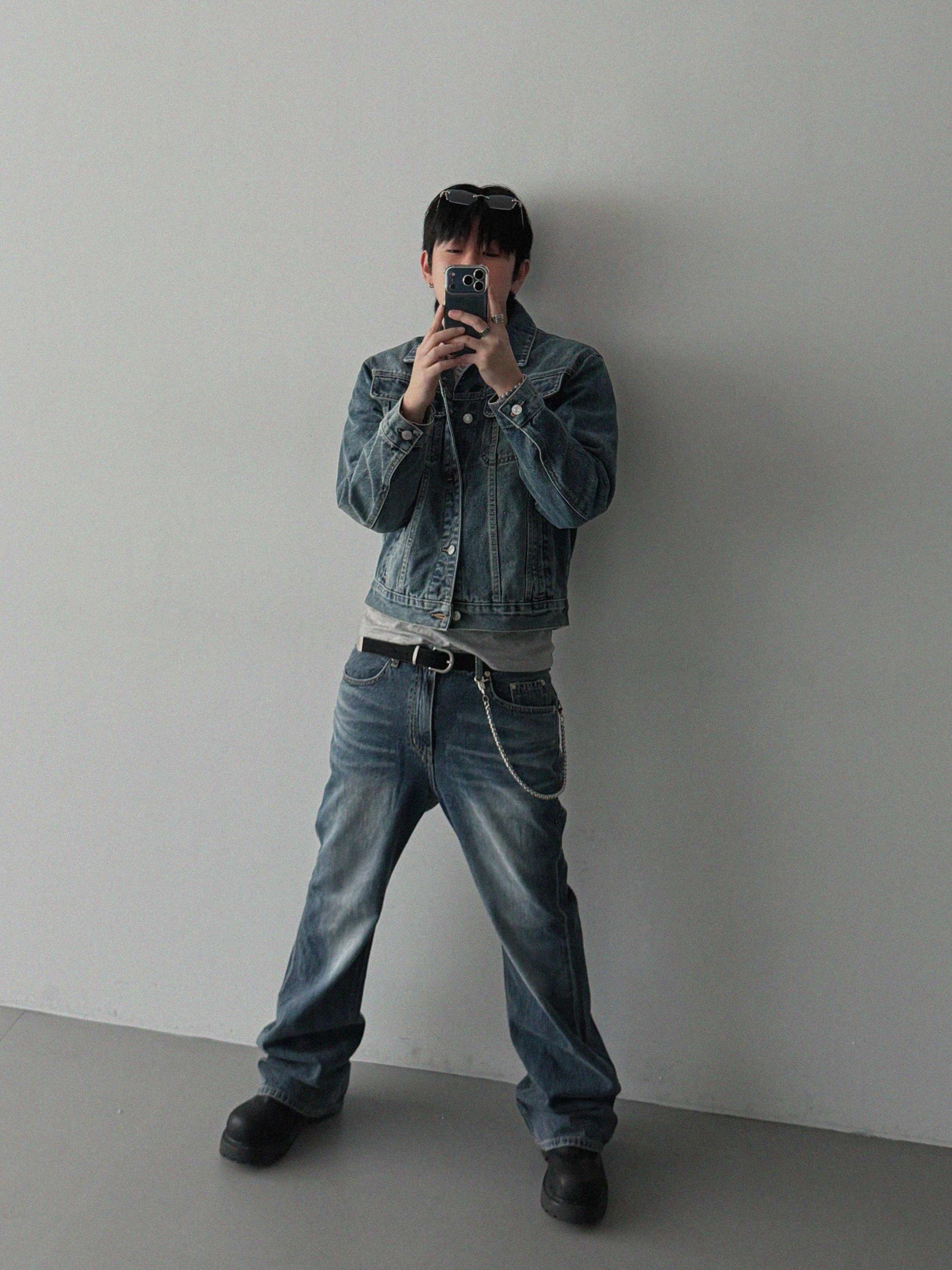 Deep brush flare denim pants