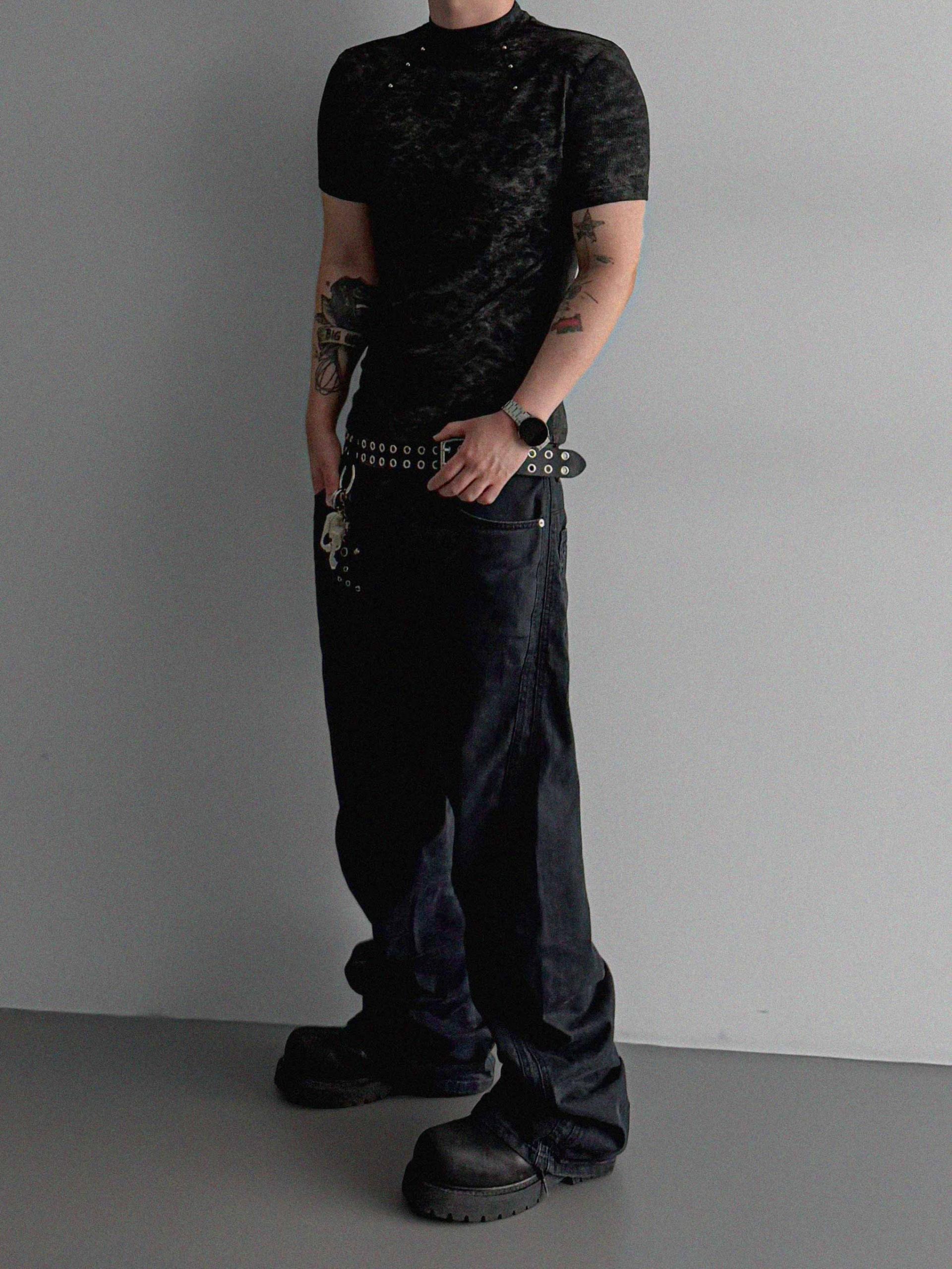 Vintage rivet mock neck muscle half t