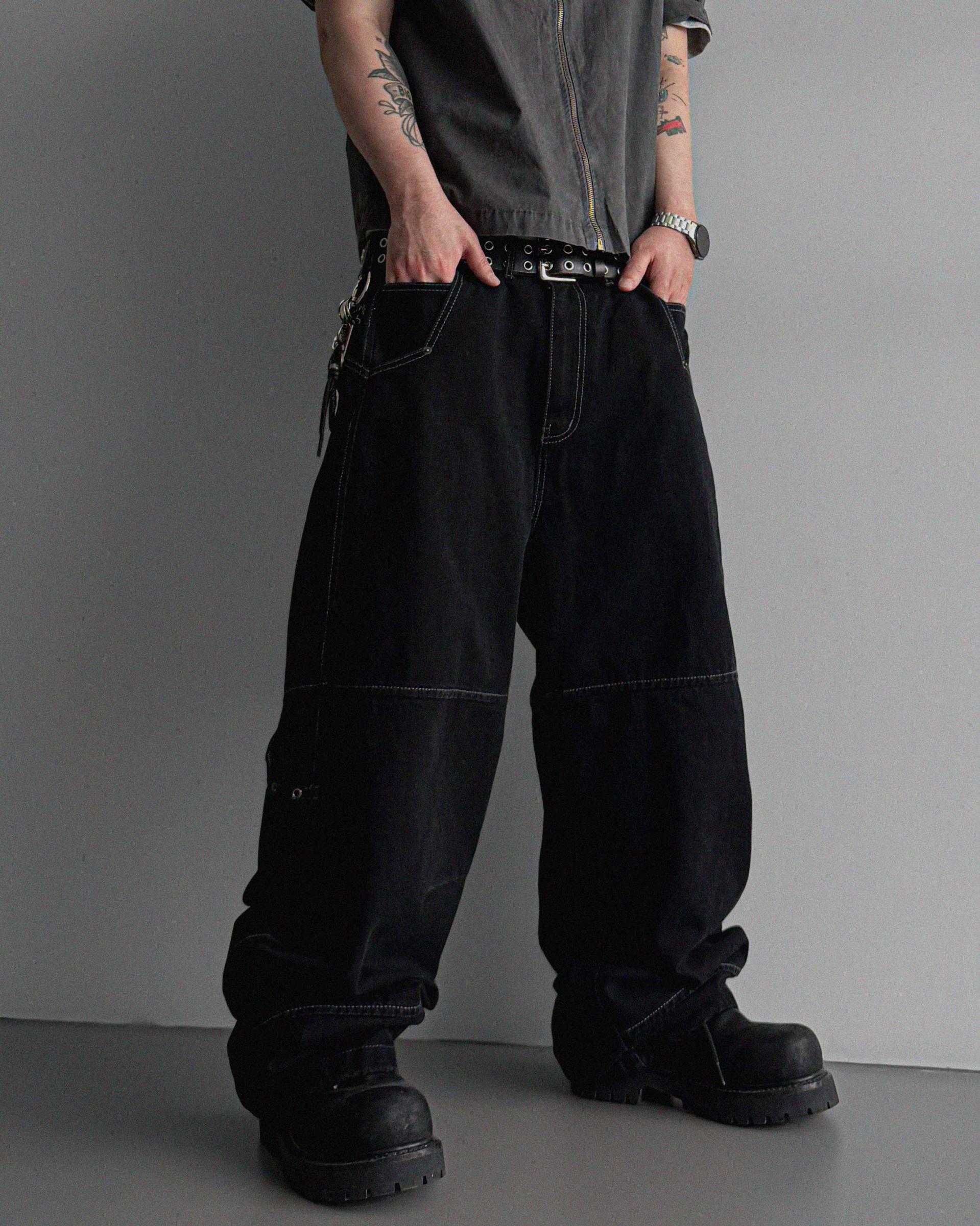 Eyelet pocket balloon denim pants