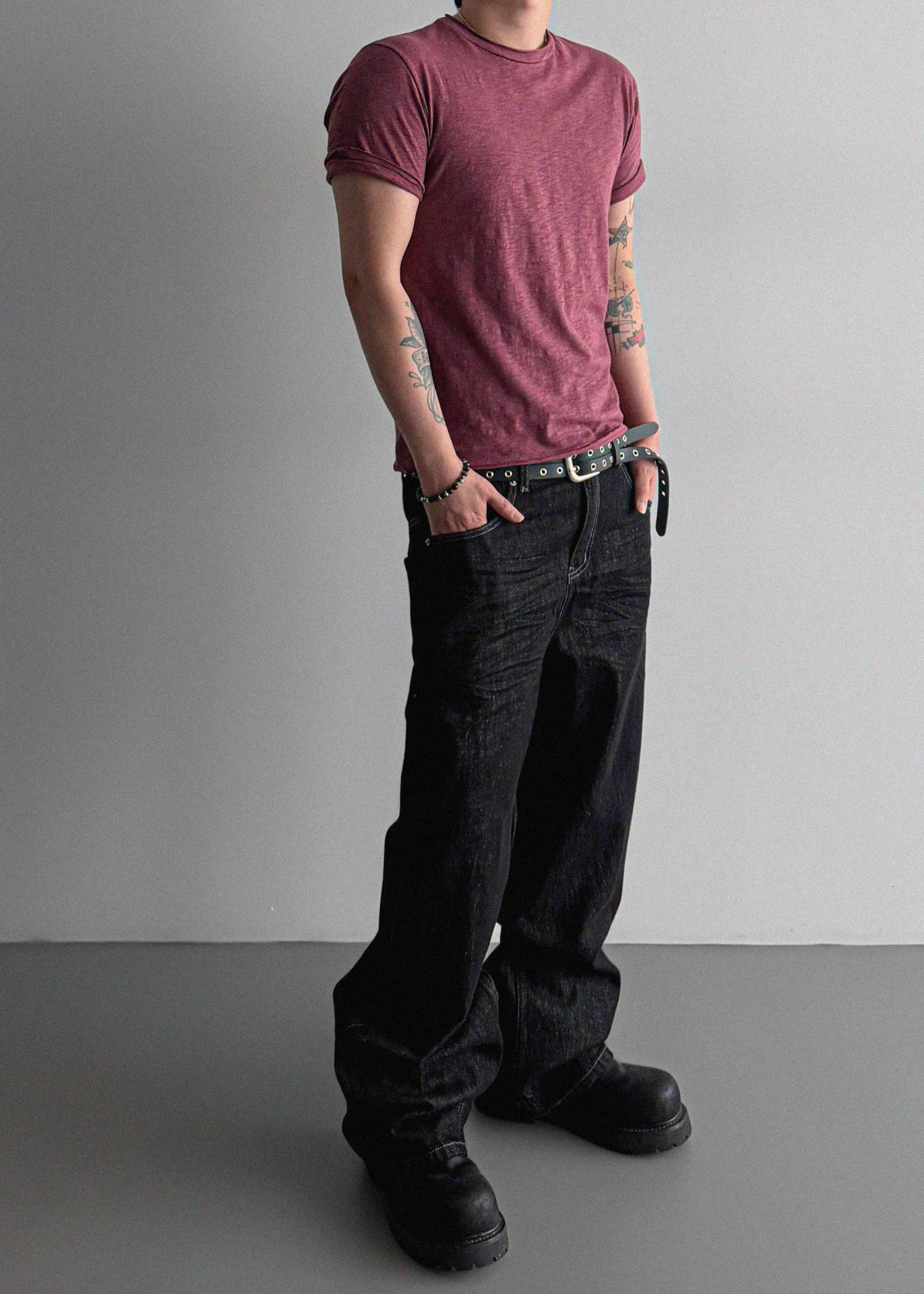 Embossed non-faded denim pants