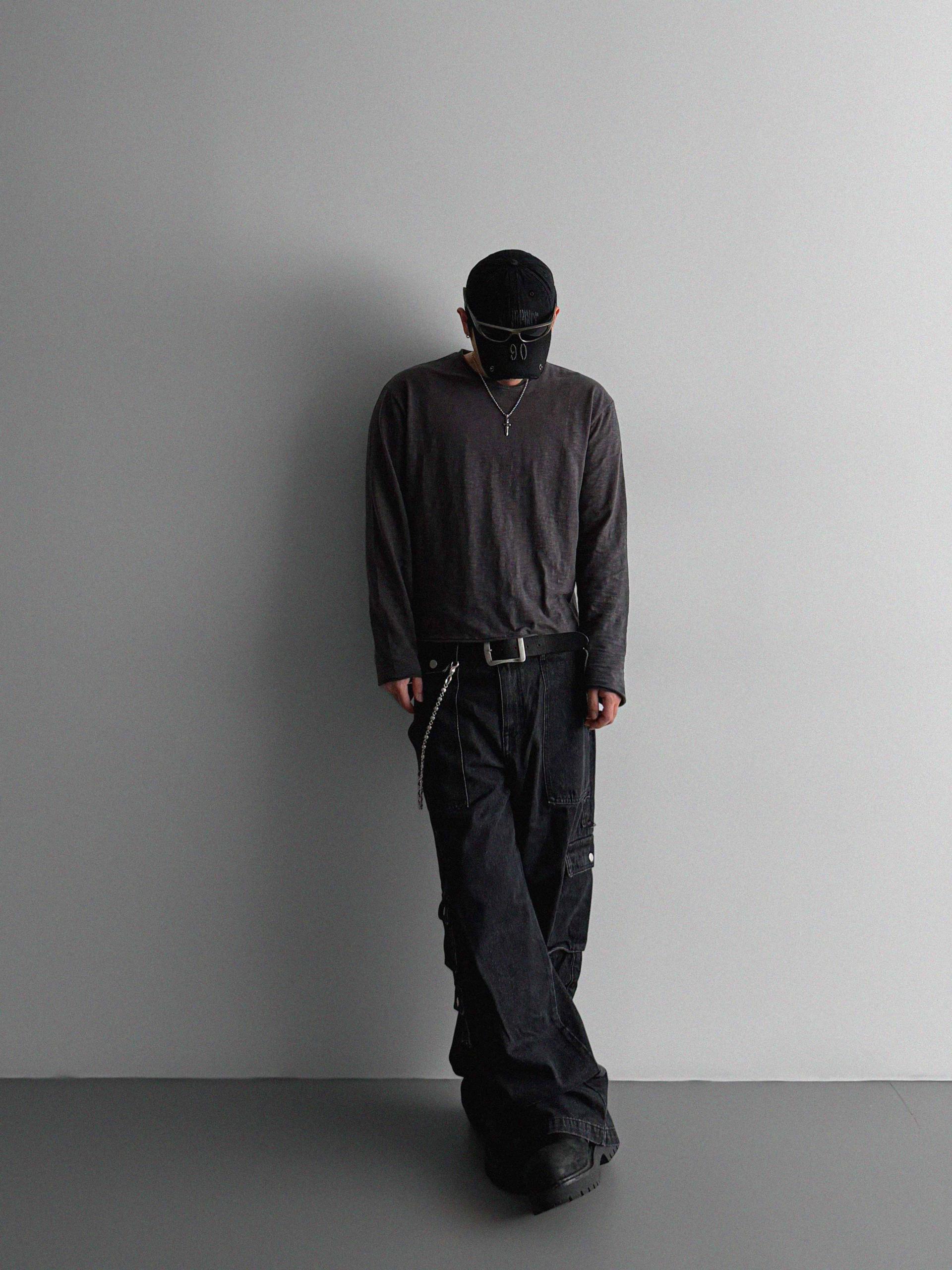 Unbalanced cargo denim pants
