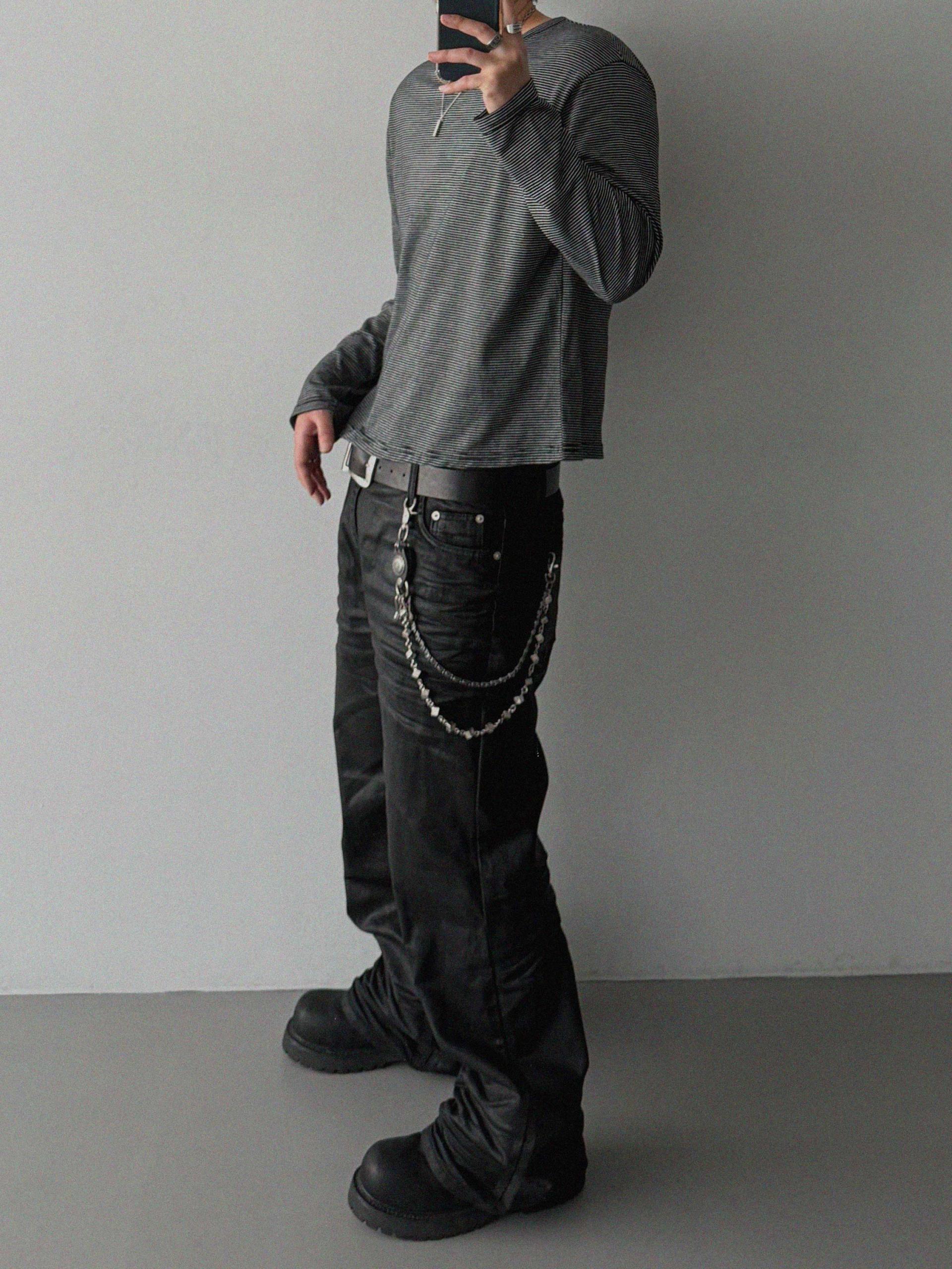 Embo coated semi flare pants