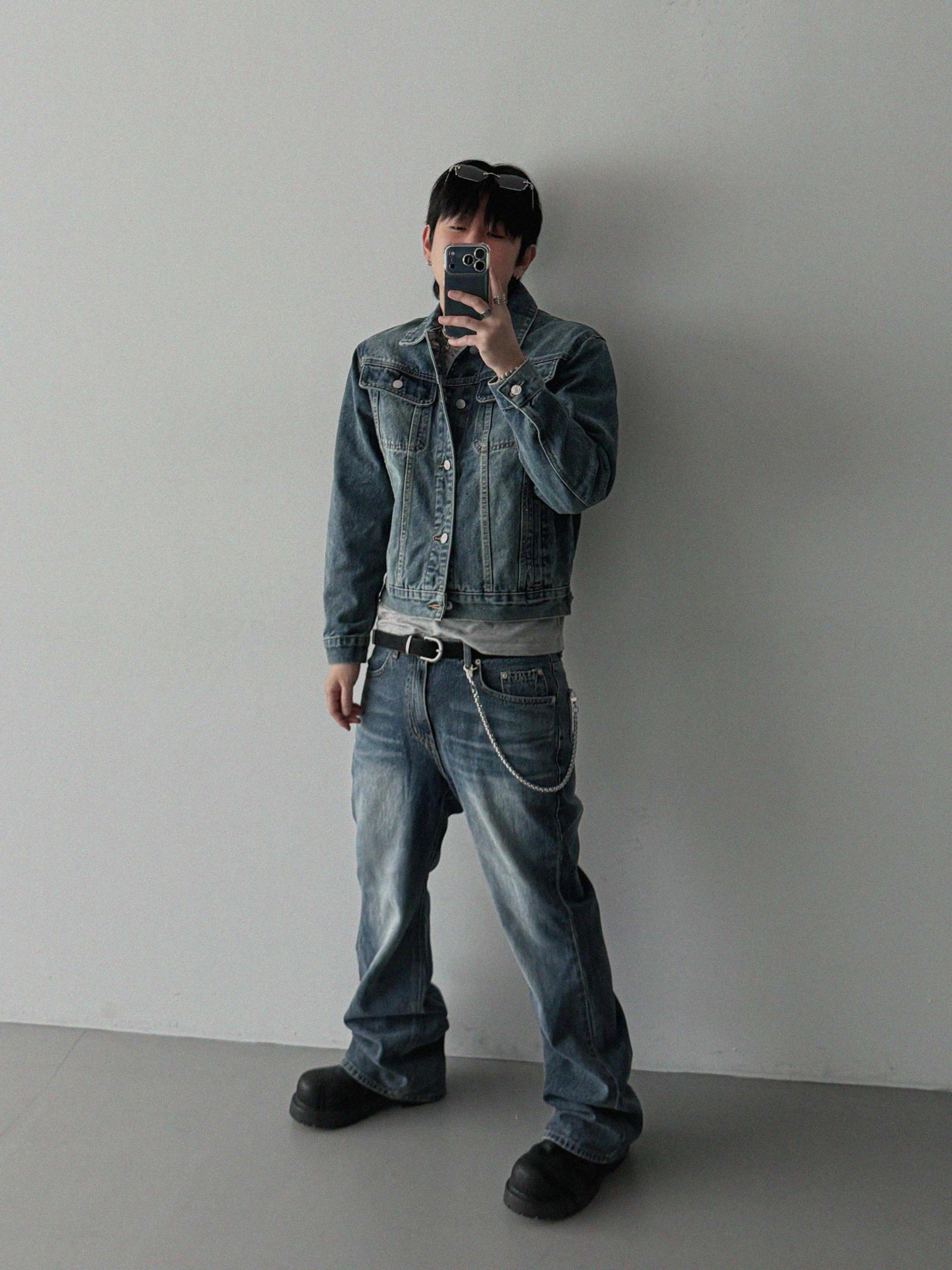 Deep brush flare denim pants