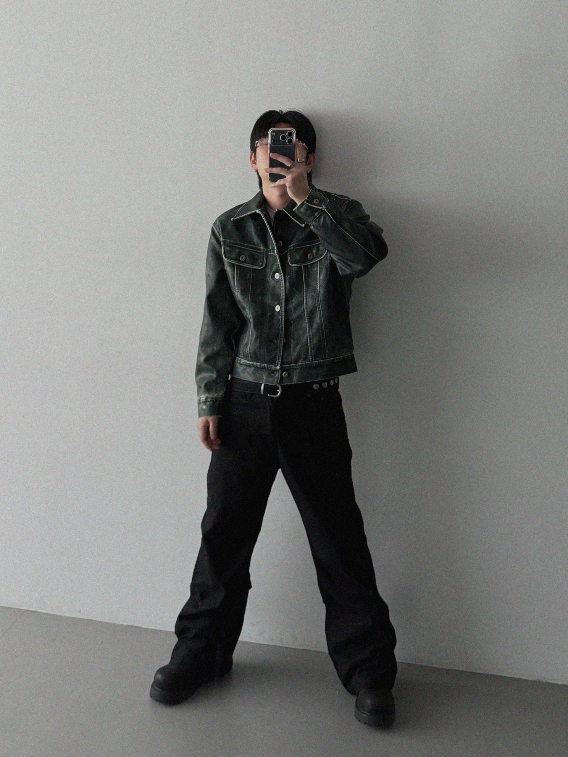 Rex leather trucker crop jacket