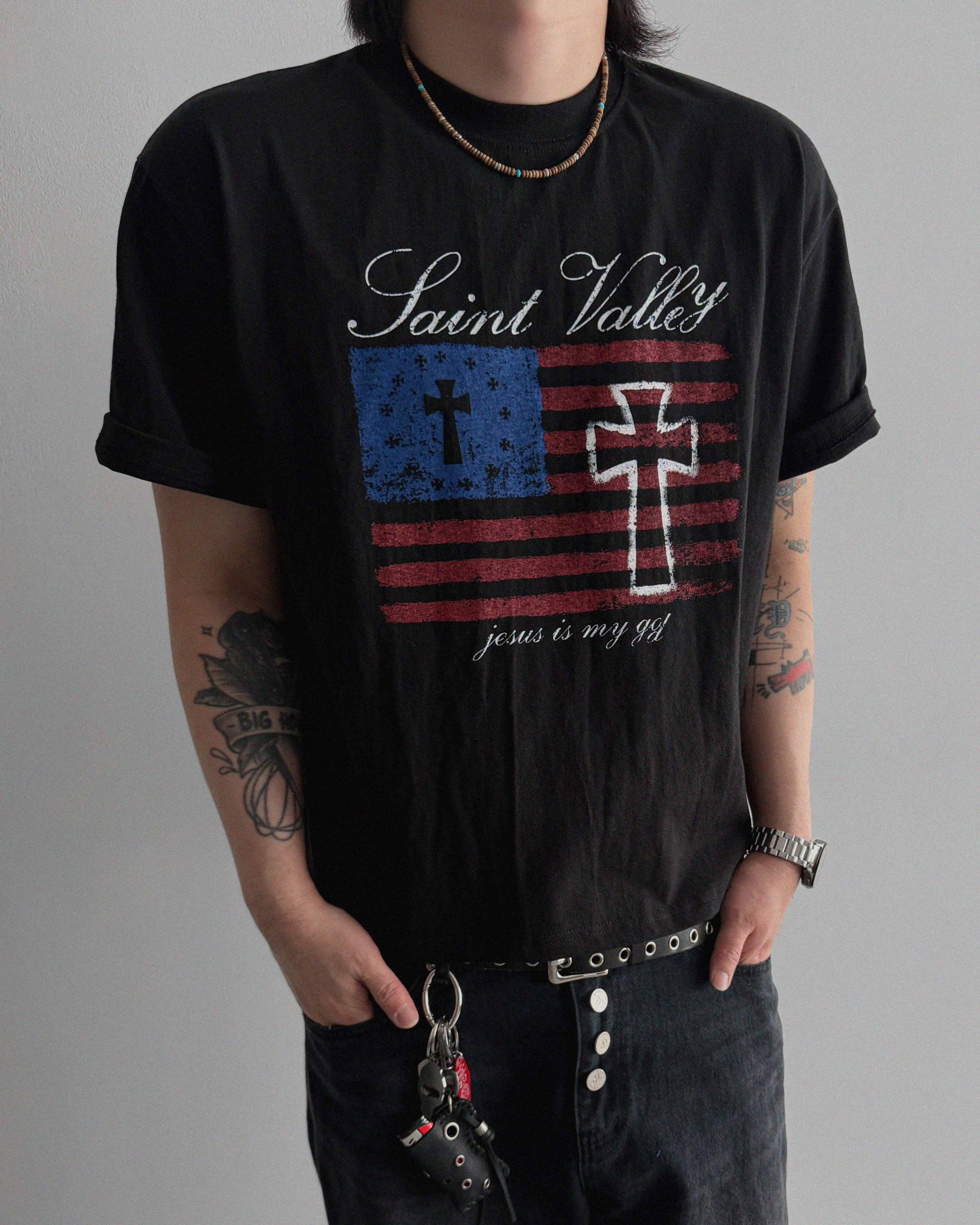 Cross and Stripes crop half t