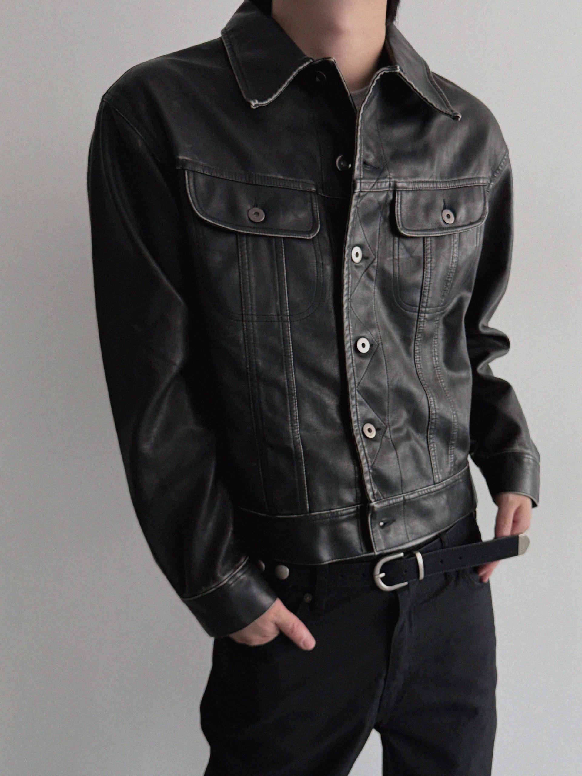 Rex leather trucker crop jacket