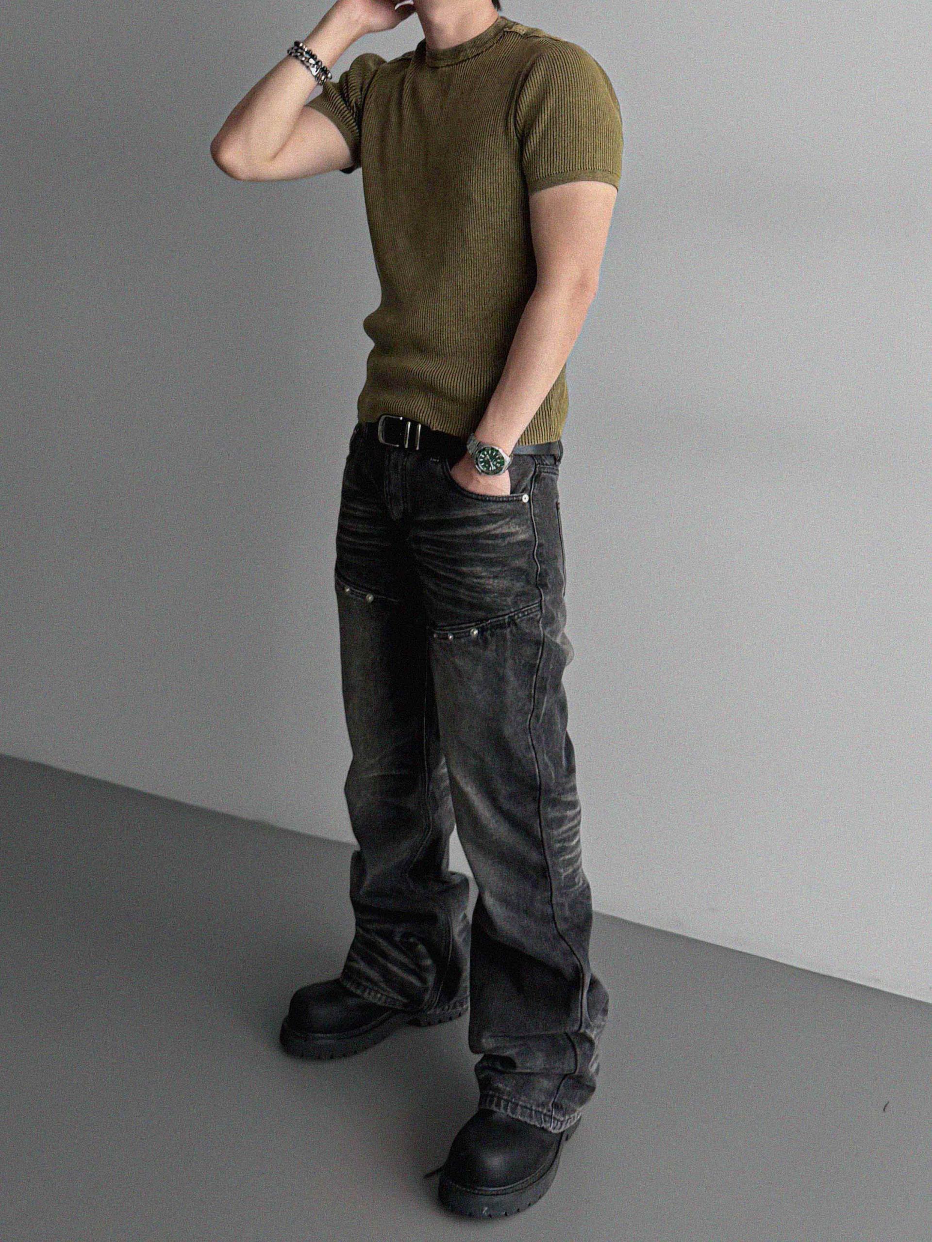 Pigment panel slim half knit