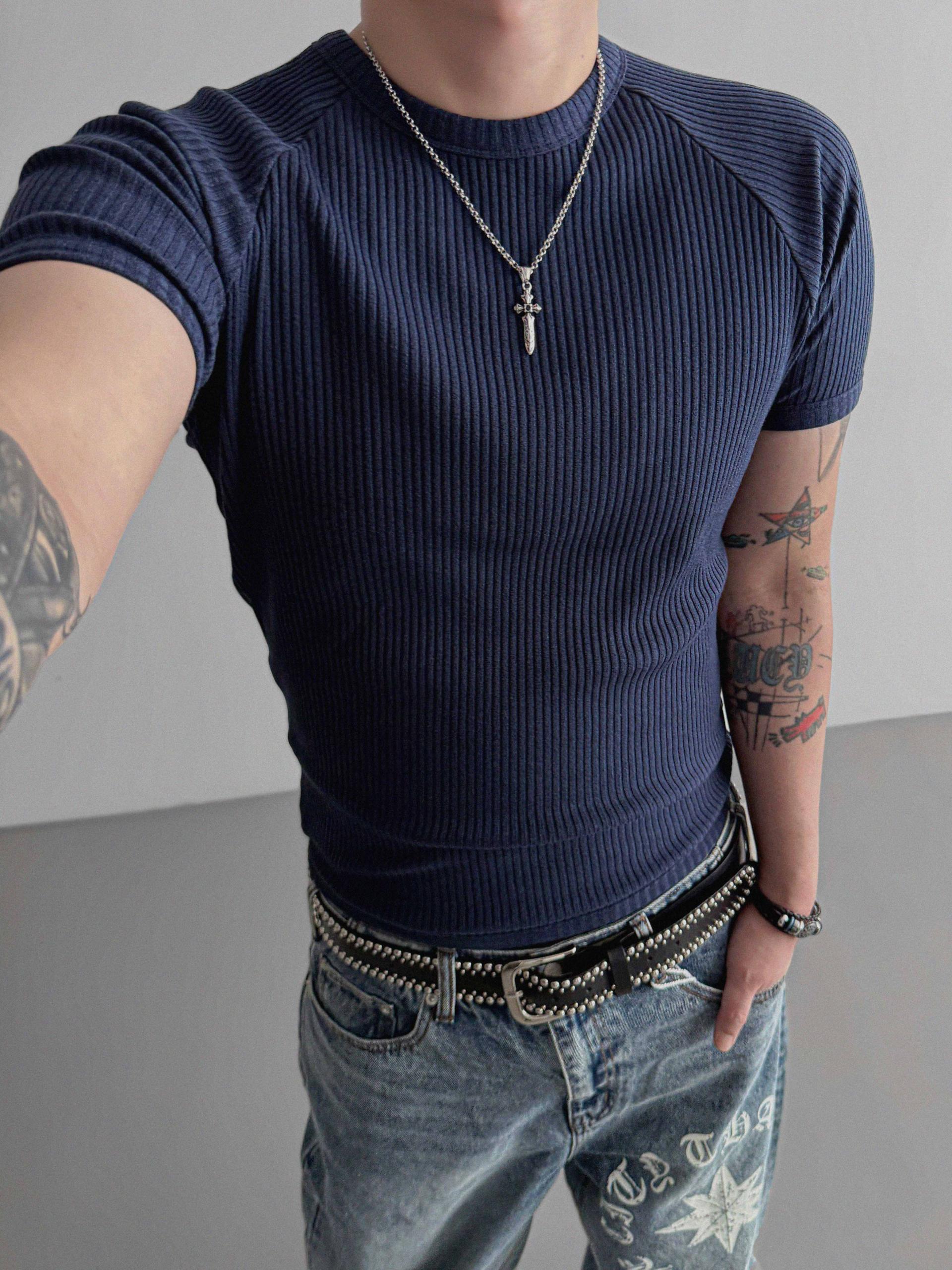Ribbed raglan muscle half t