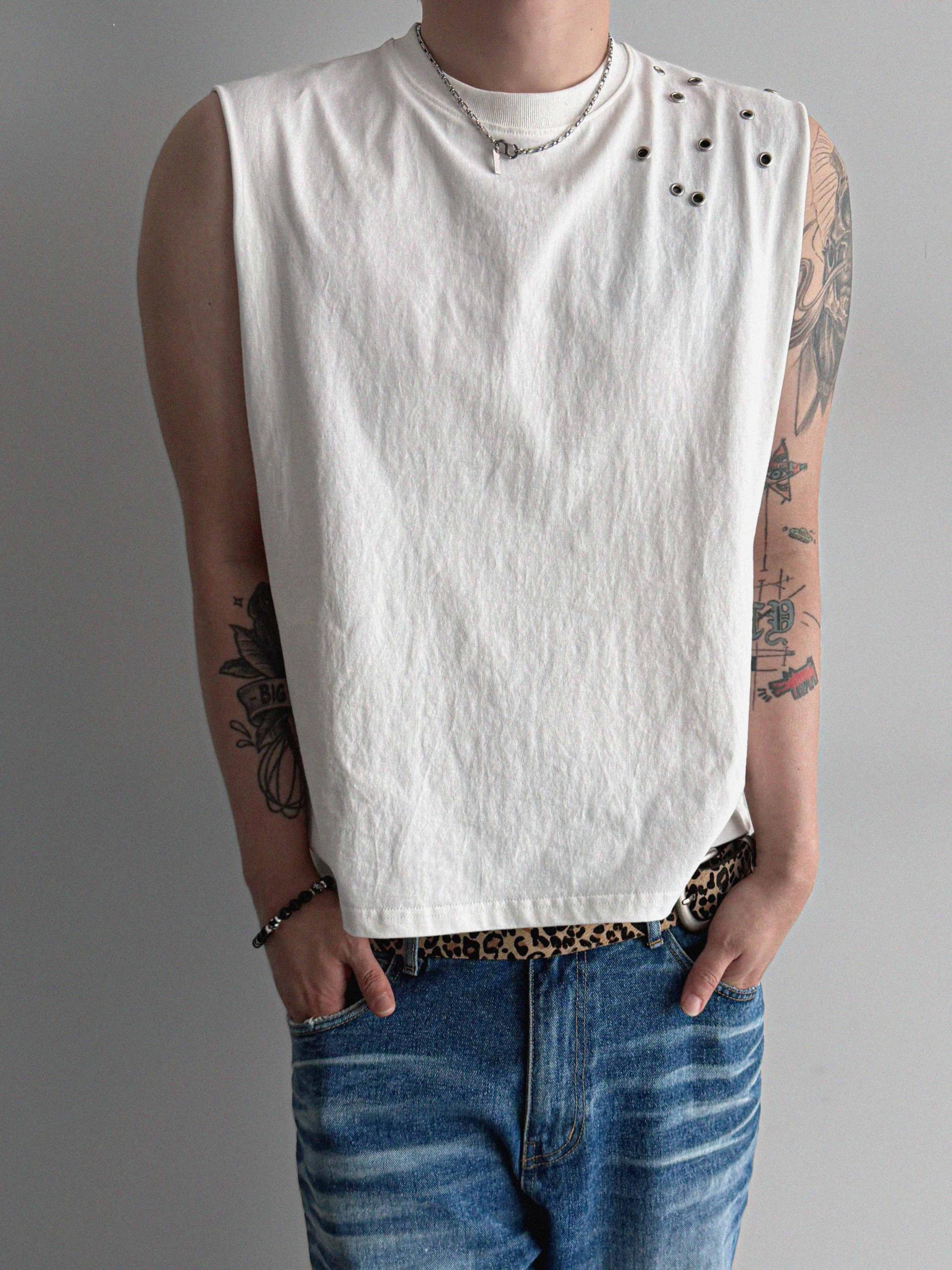 Eyelet shoulder crop sleeveless