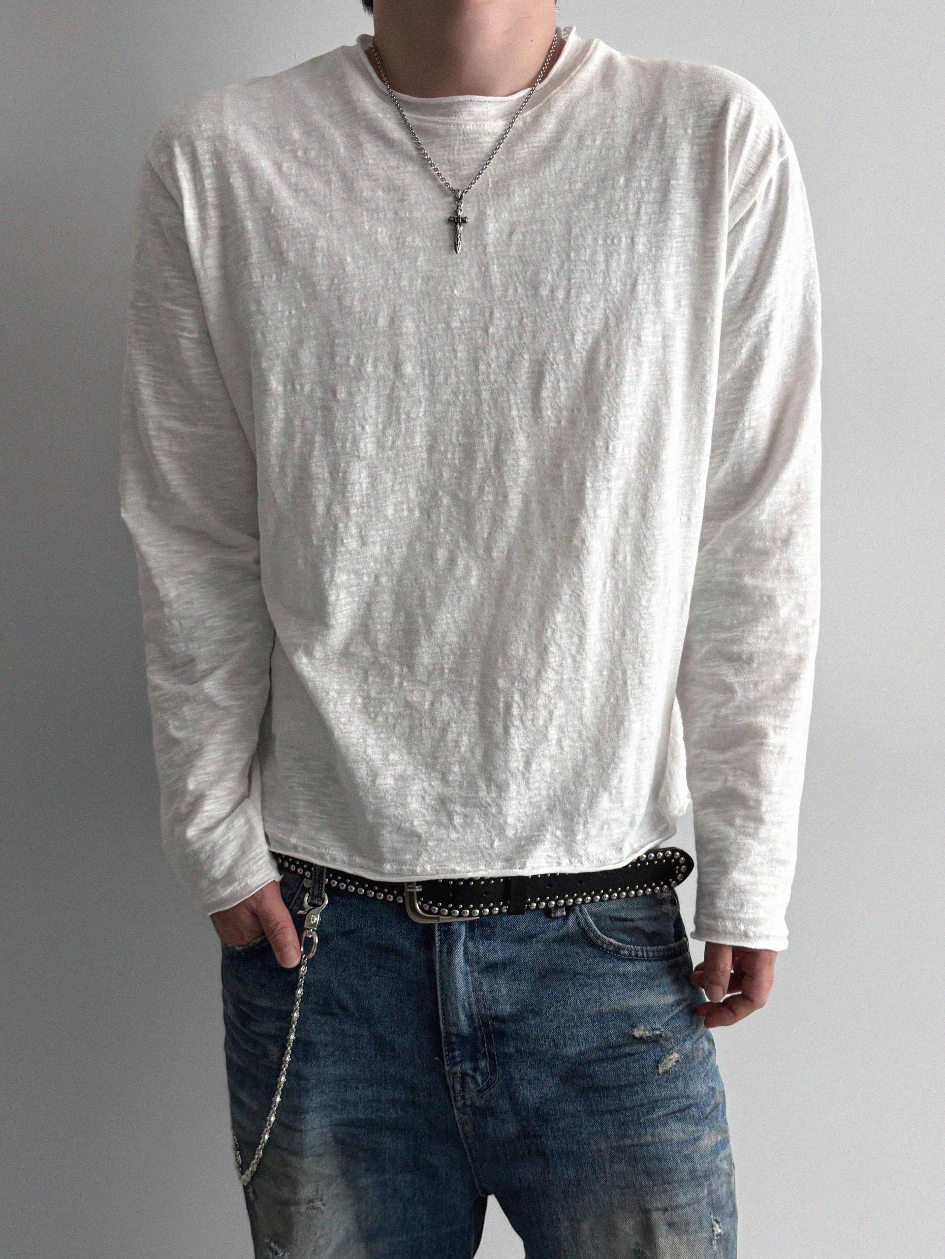 Slub cuting crop long sleeve t