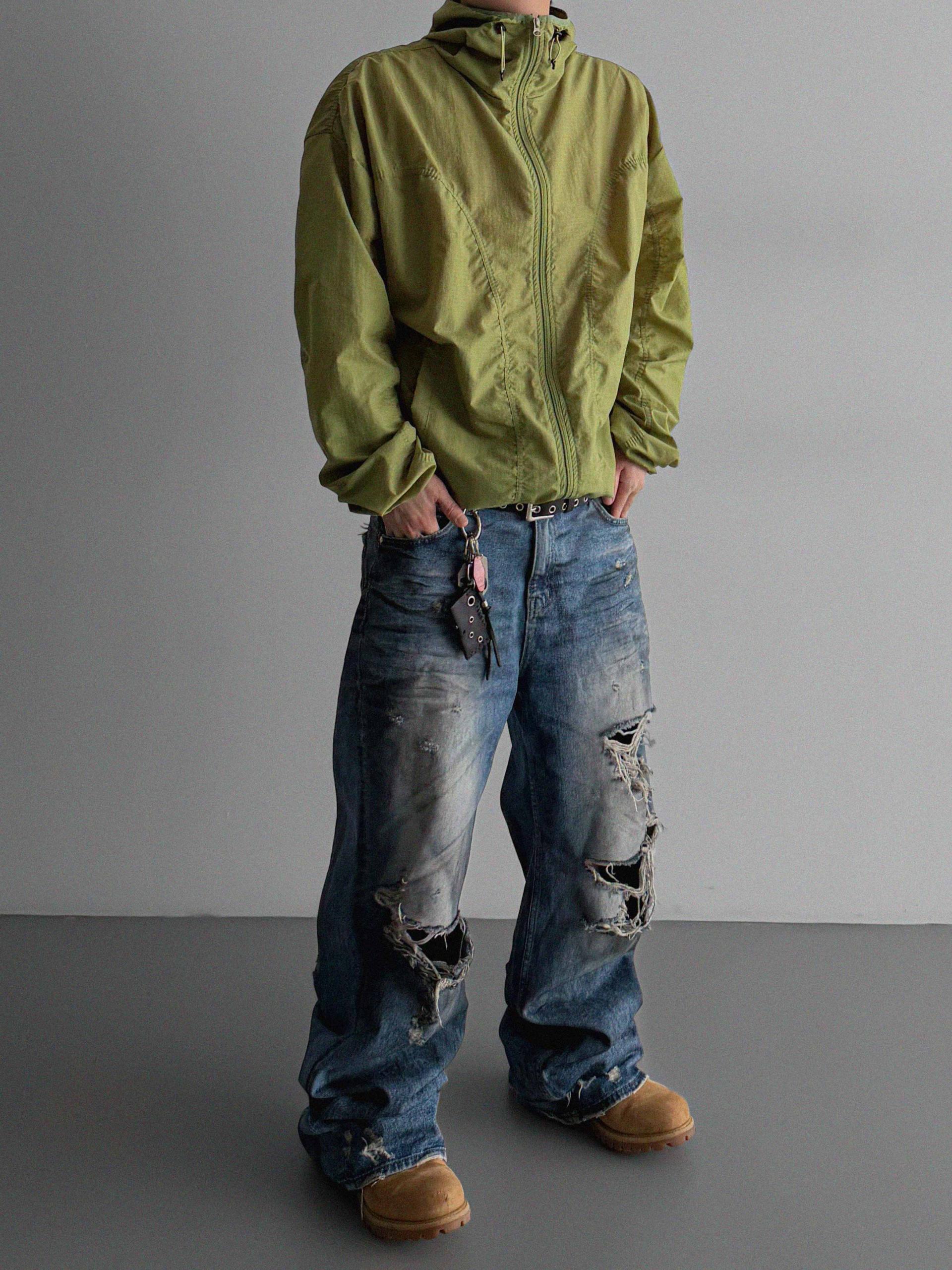 Core shirring waterproof hooded jacket