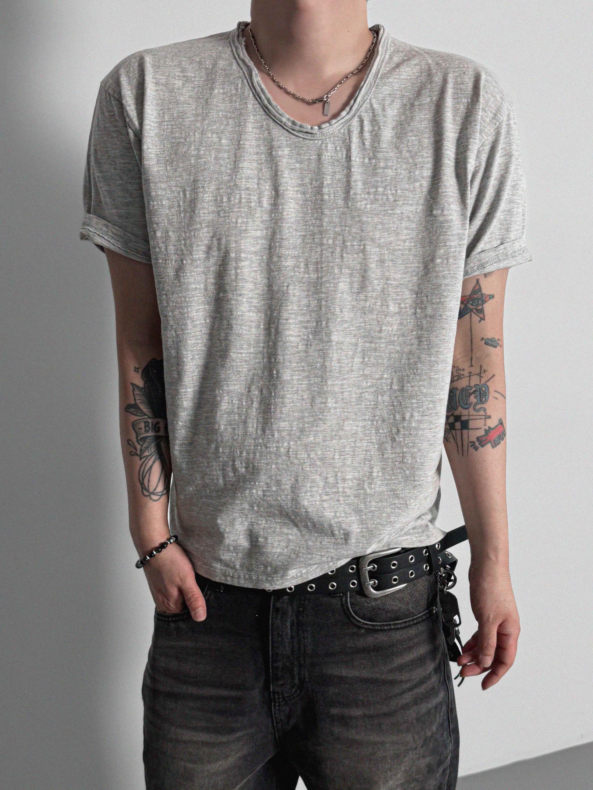 Slab cut u-neck half t