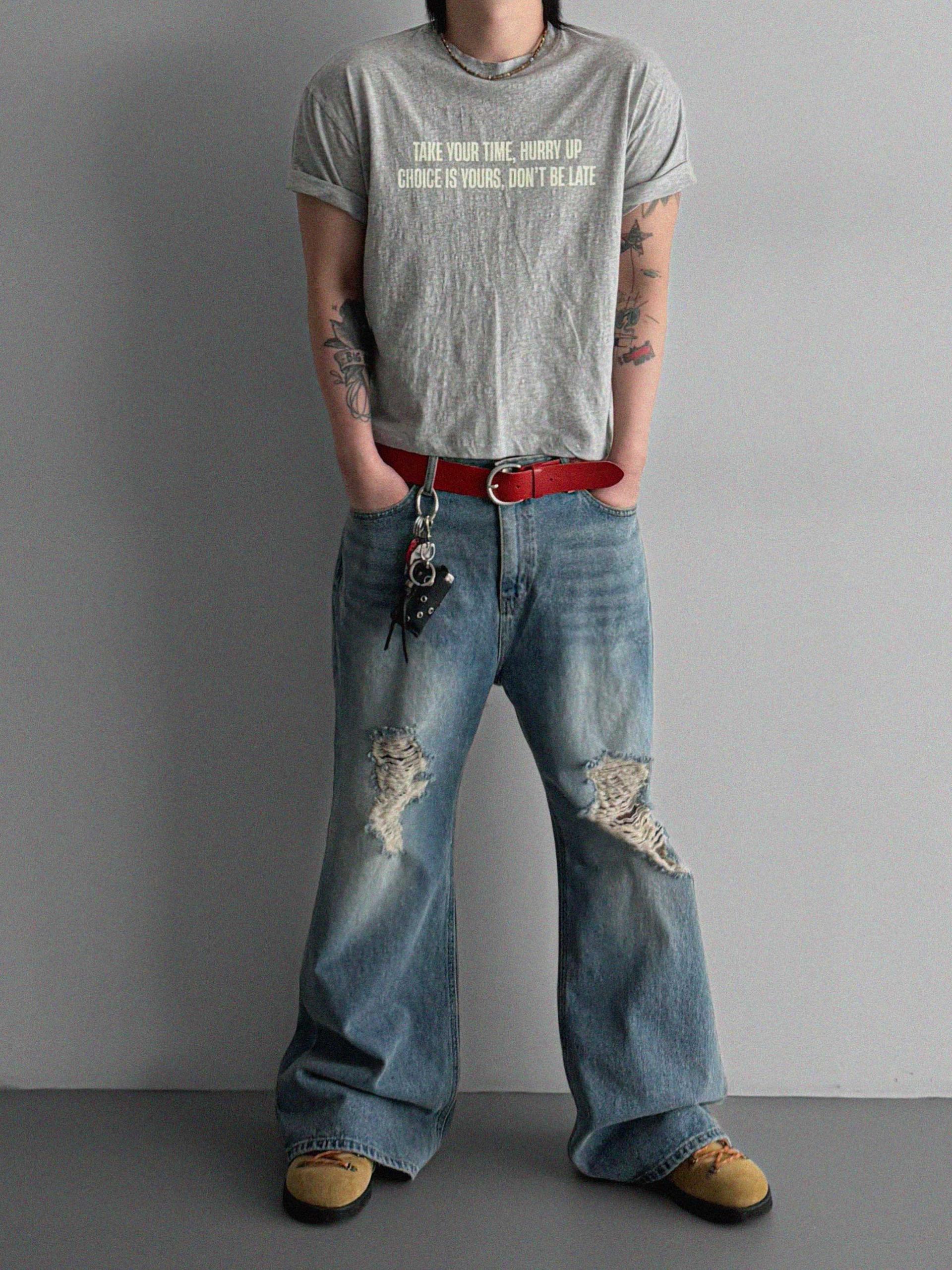 Destroyed flare denim pants