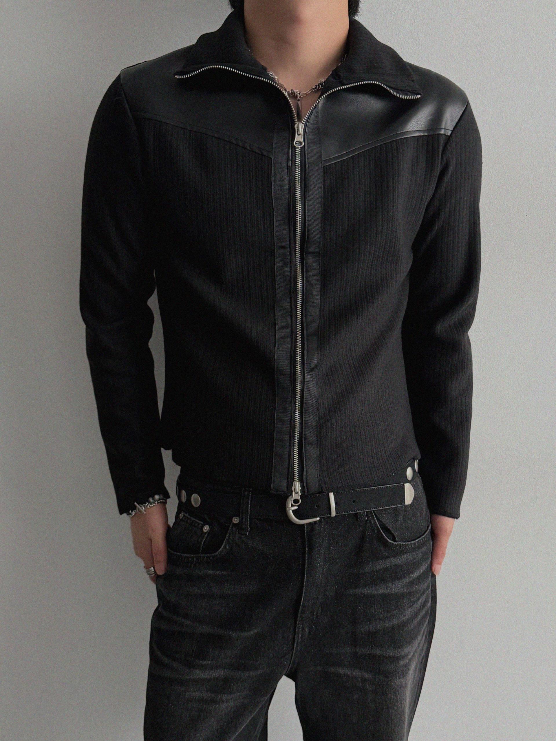 Shadow leather panel knit zip-up