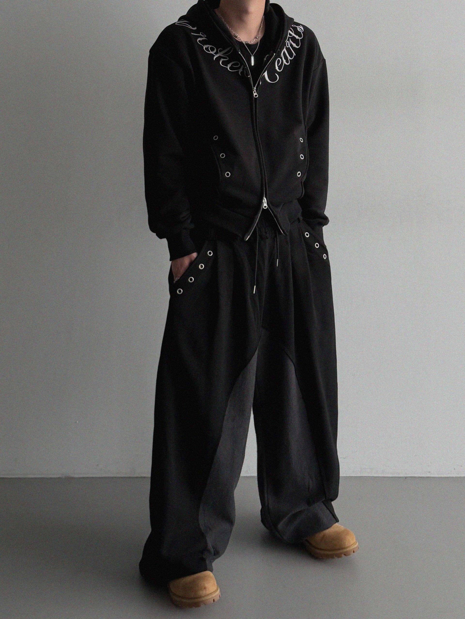 Color blocked eyelet wide sweat pants
