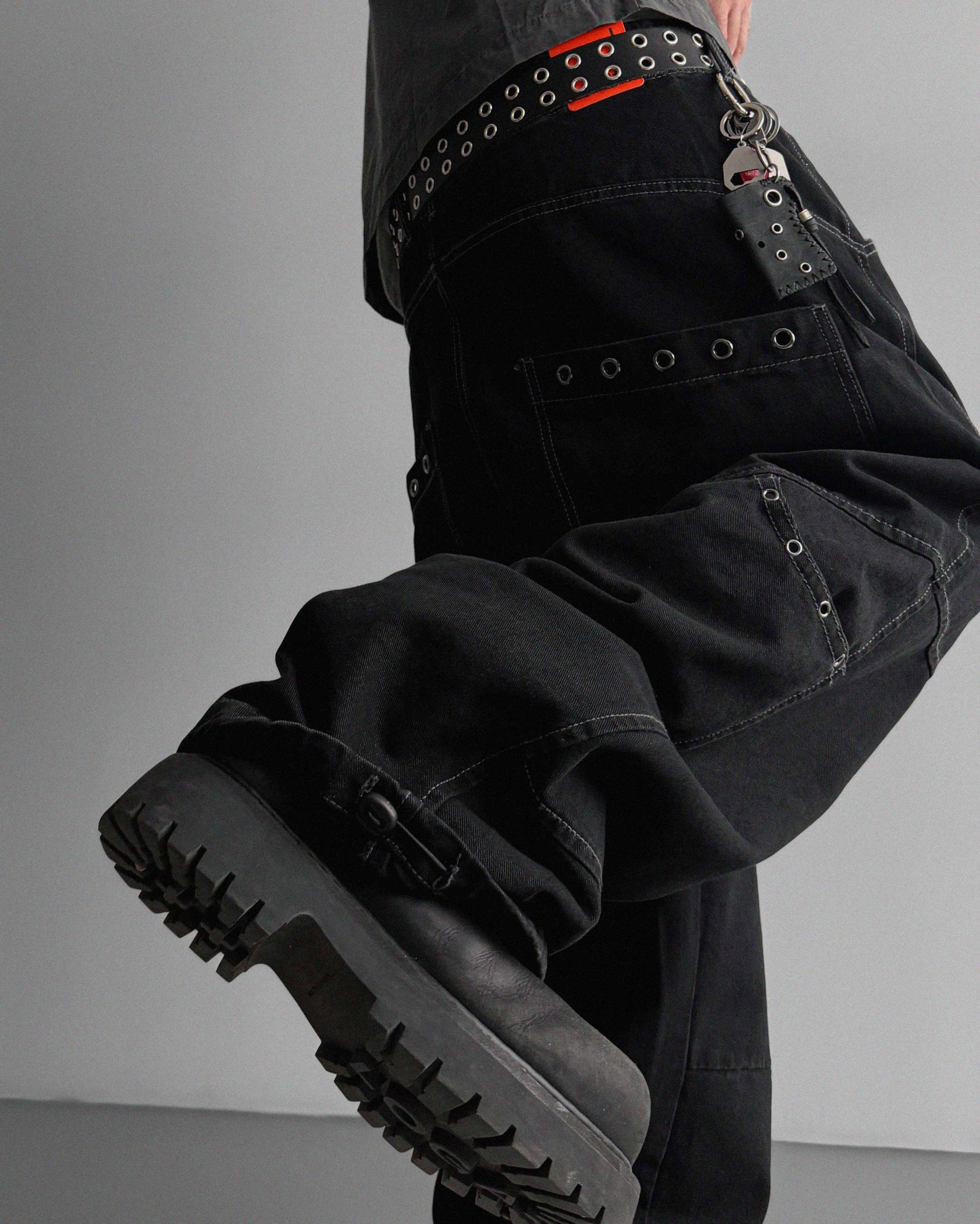 Eyelet pocket balloon denim pants