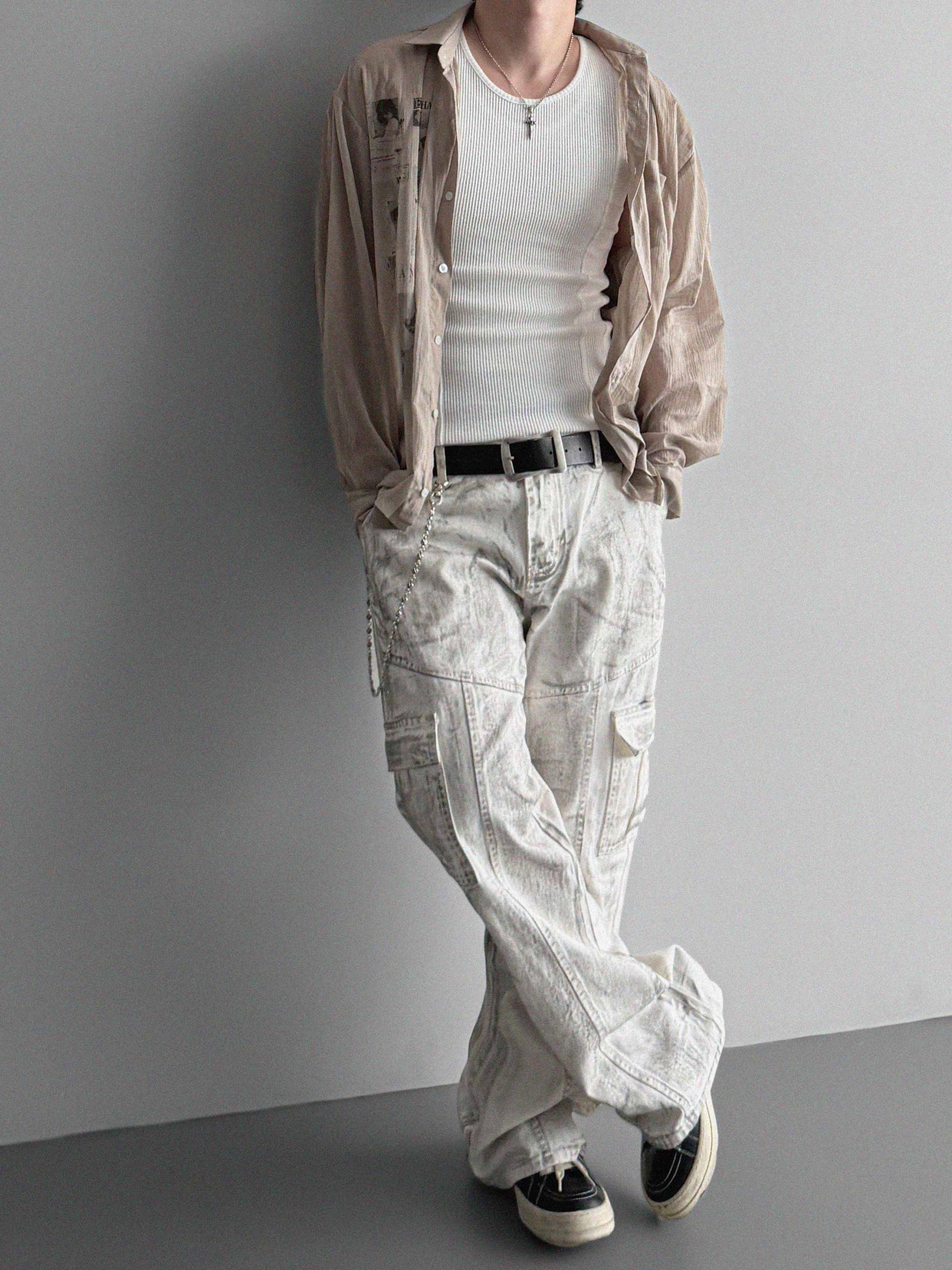 Peril dirty white denim cargo pants