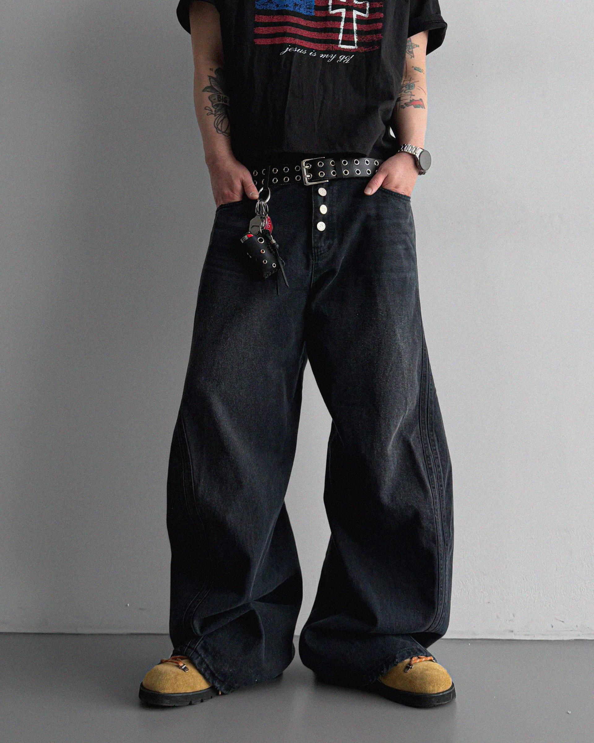 Cachion twisted wide denim pants