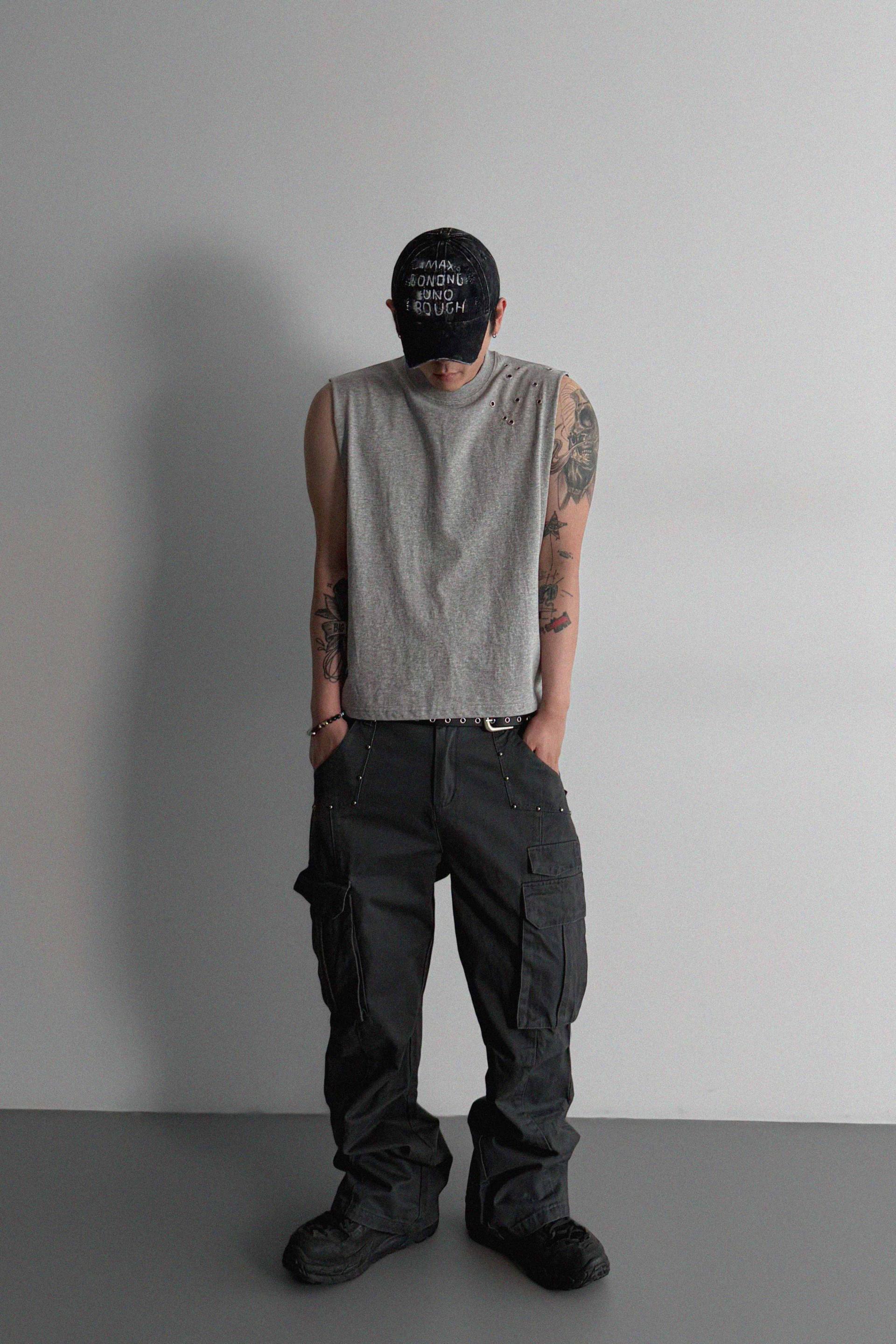 Dying stud cargo flared pants