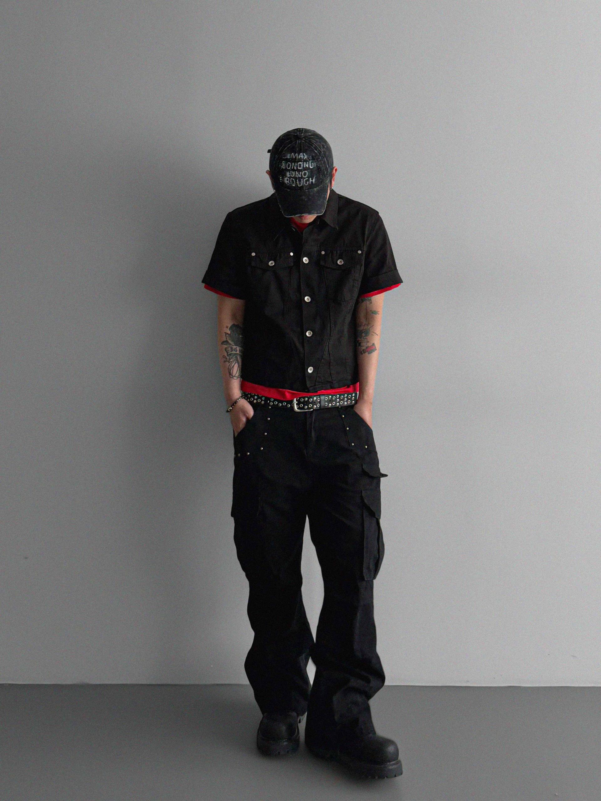 Dying stud cargo flared pants