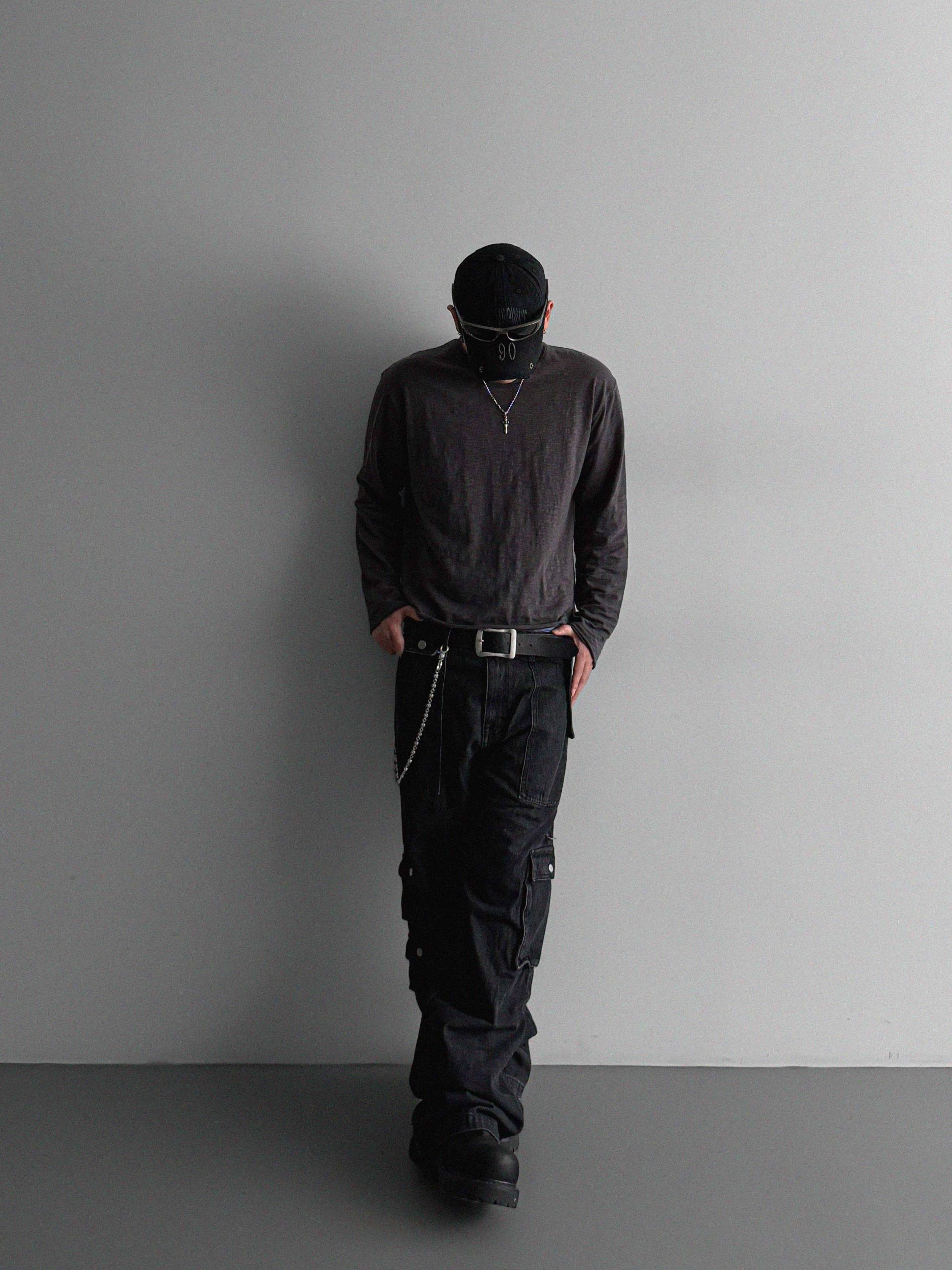 Unbalanced cargo denim pants