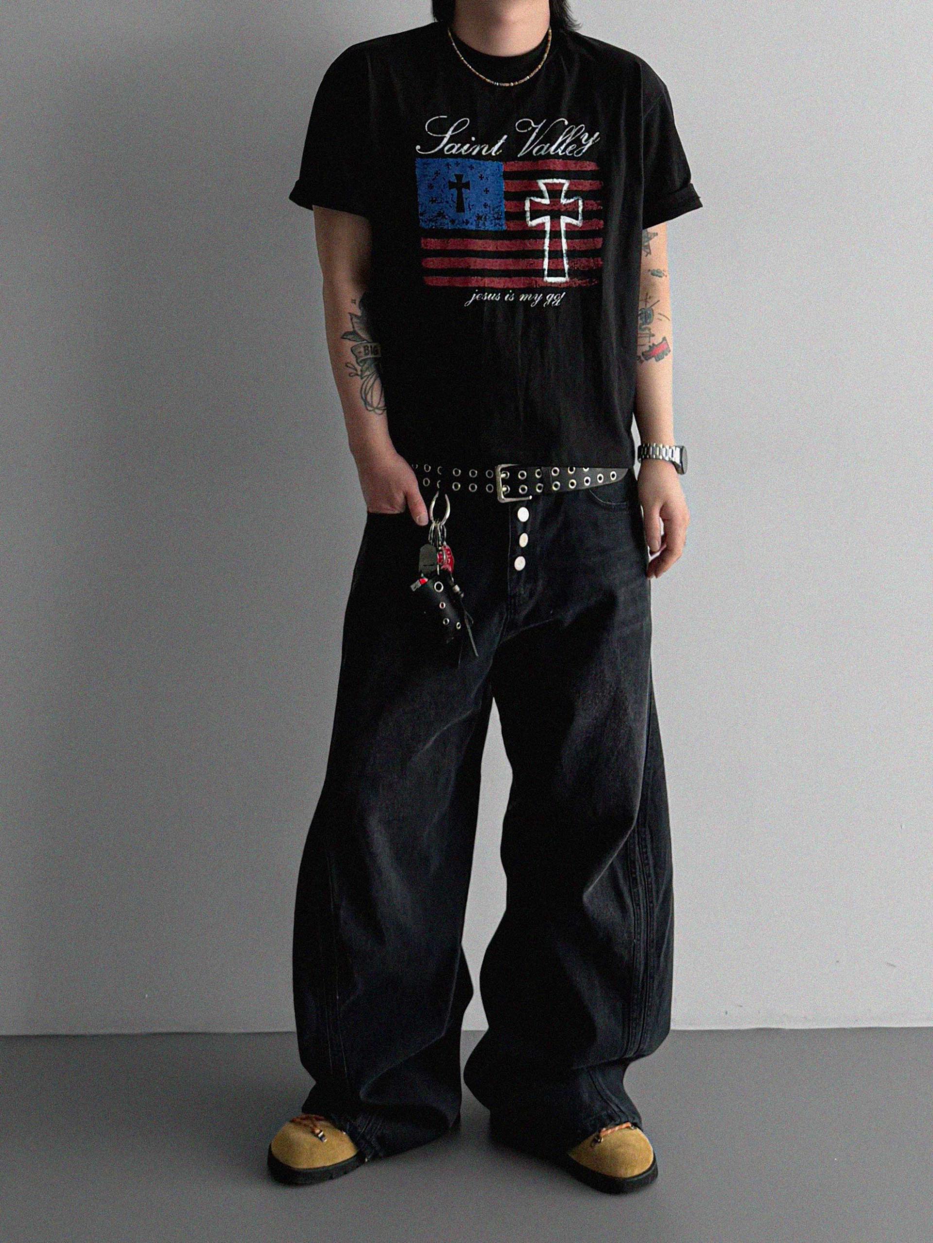 Cross and Stripes crop half t