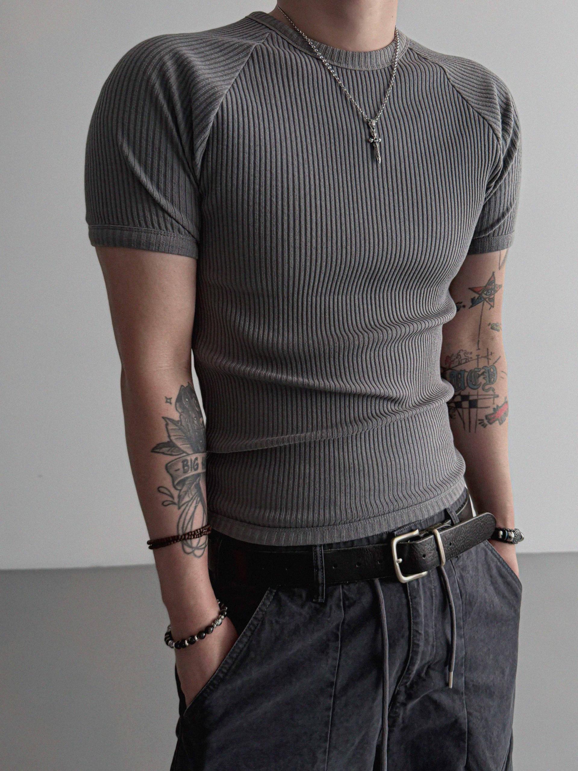 Ribbed raglan muscle half t