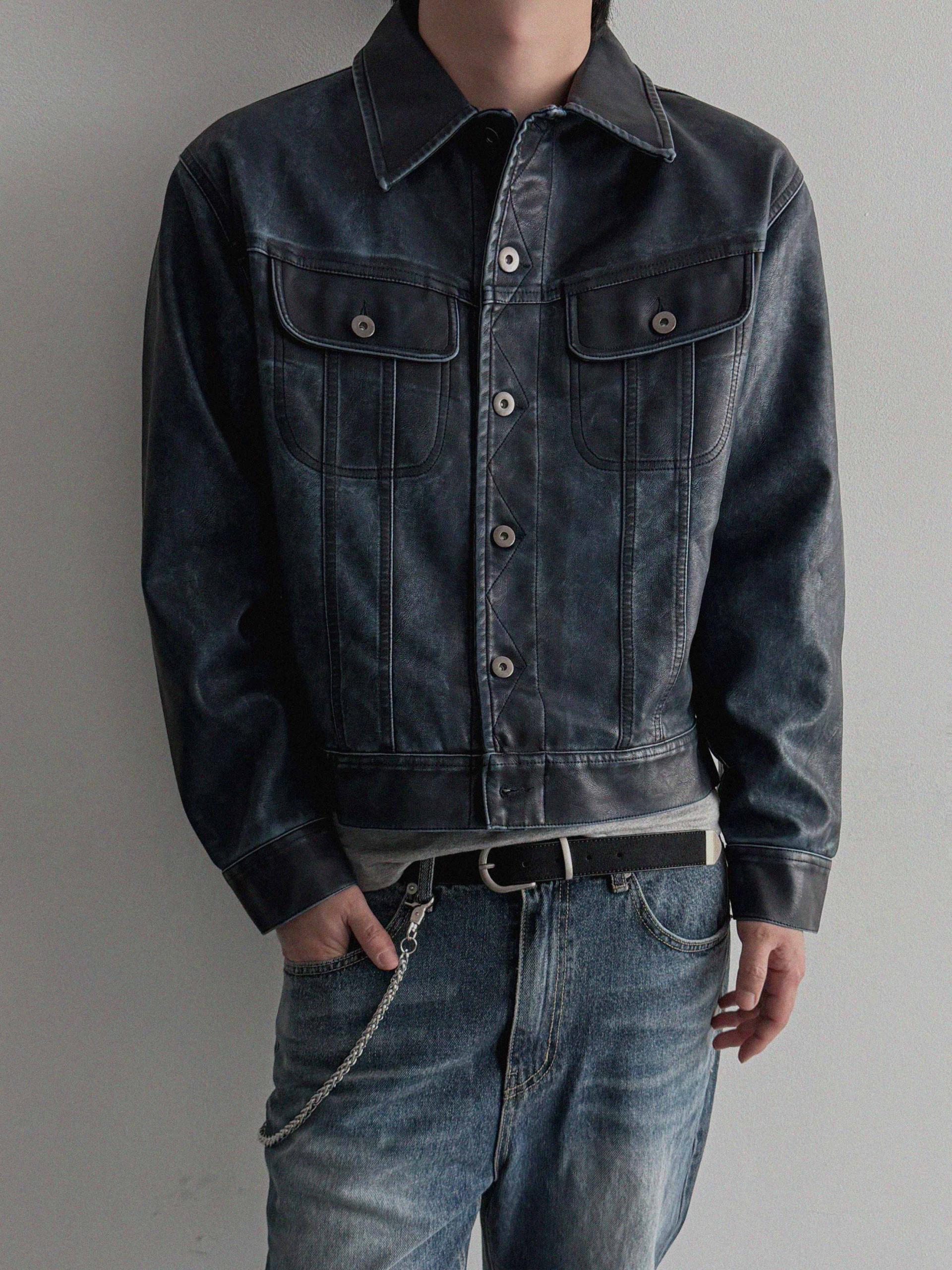 Rex leather trucker crop jacket