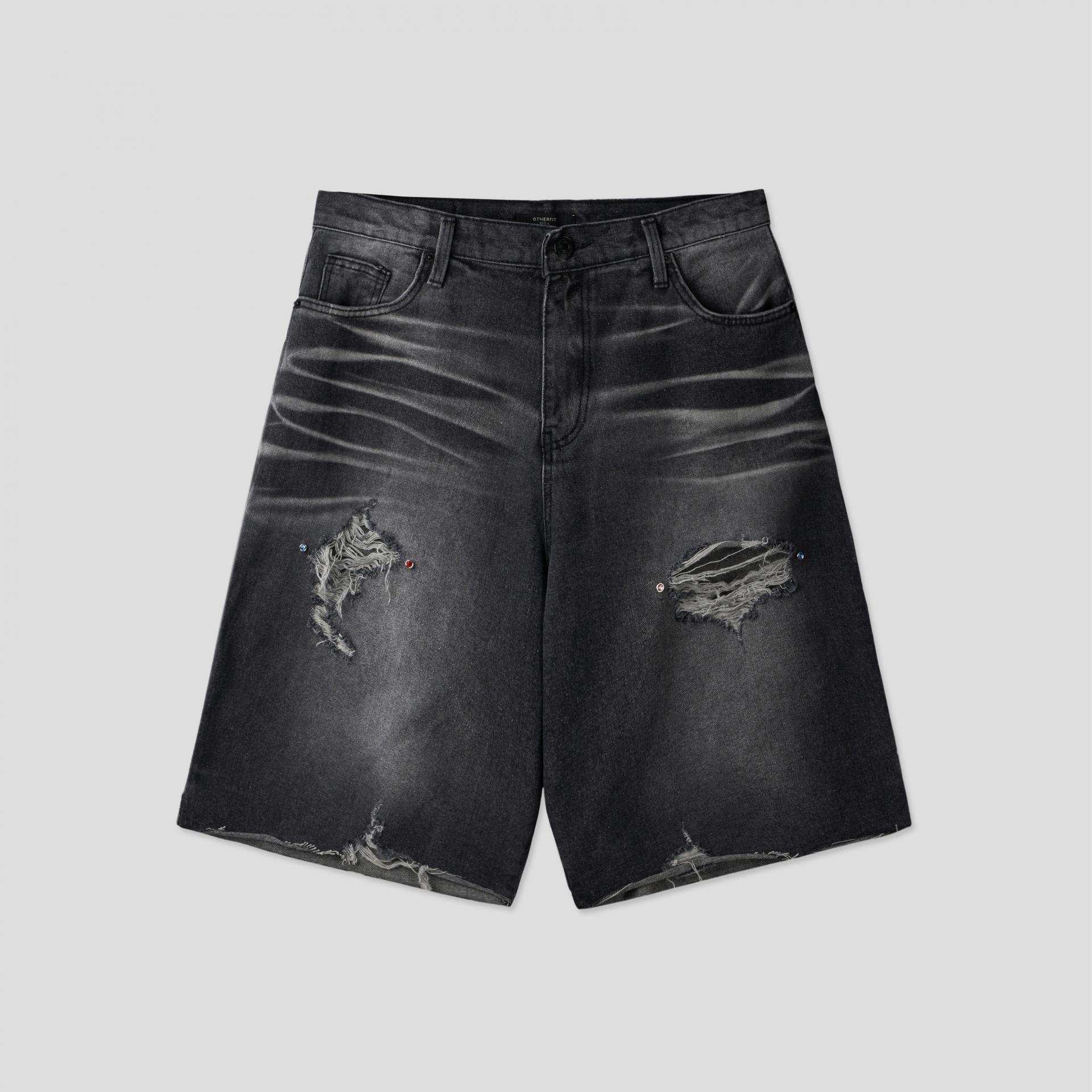 Cubic vintage denim bermuda pants