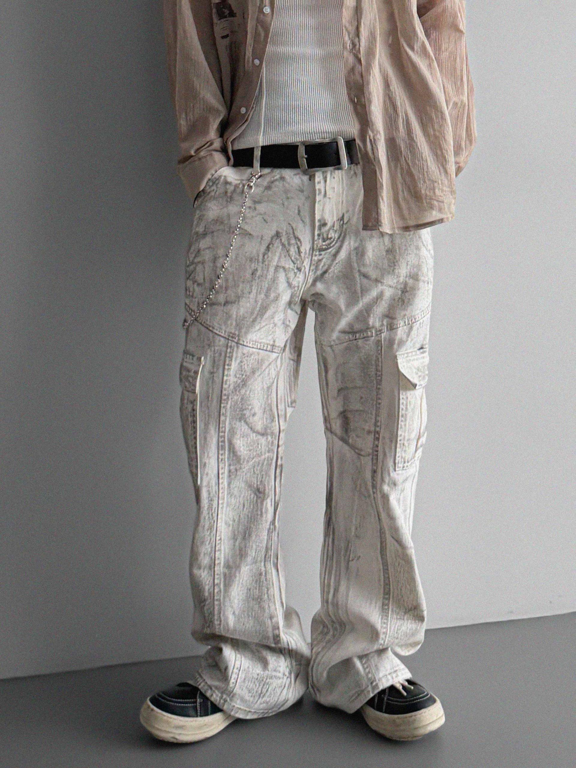 Peril dirty white denim cargo pants