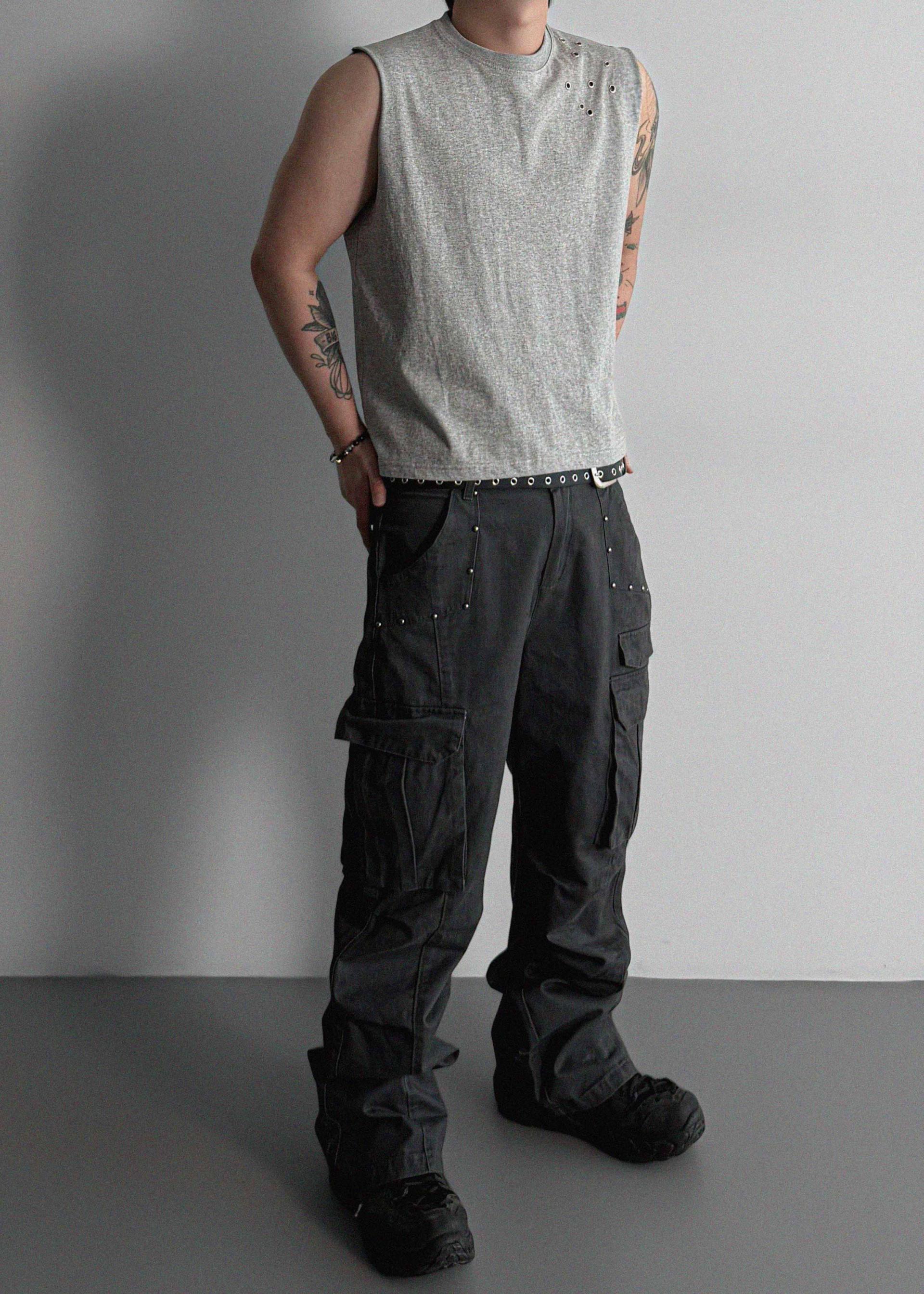 Dying stud cargo flared pants